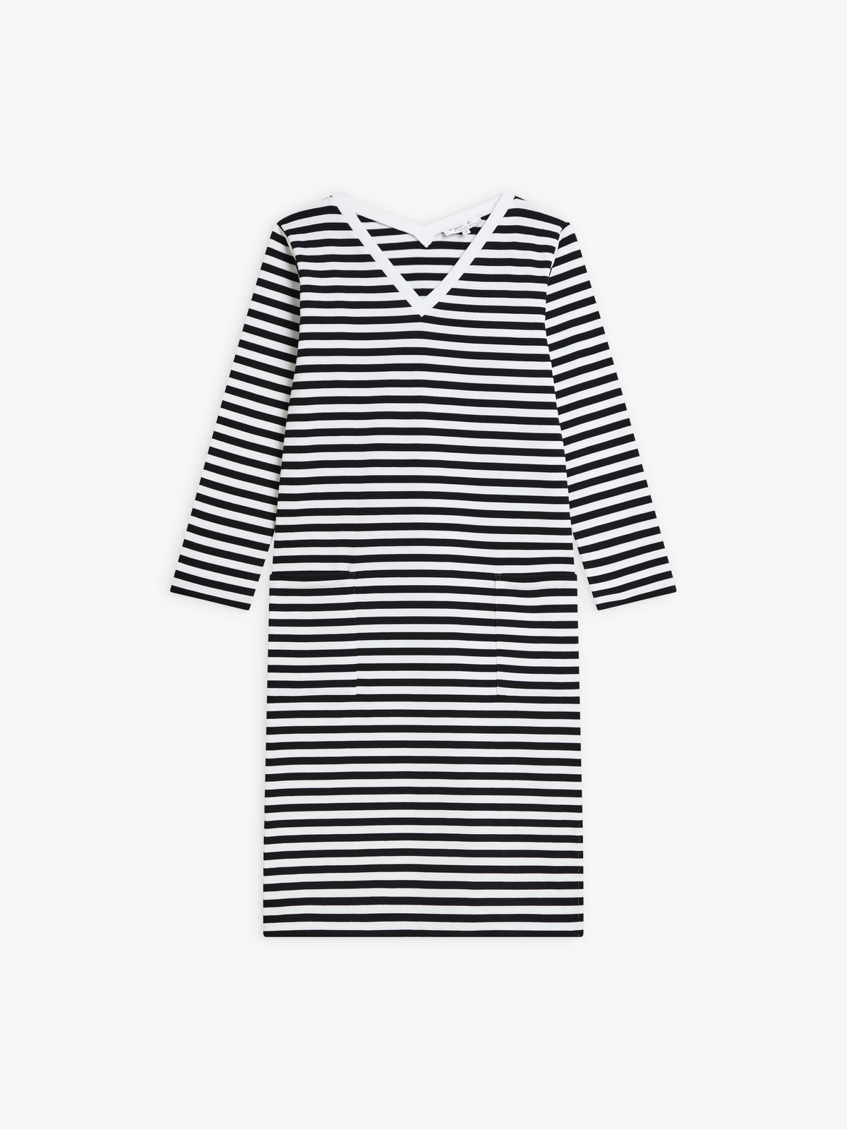 FEMME ウィメンズ 細ボーダー Vネック ワイドスリーブ ワンピース ”Biarritz” ホワイト×ブラック