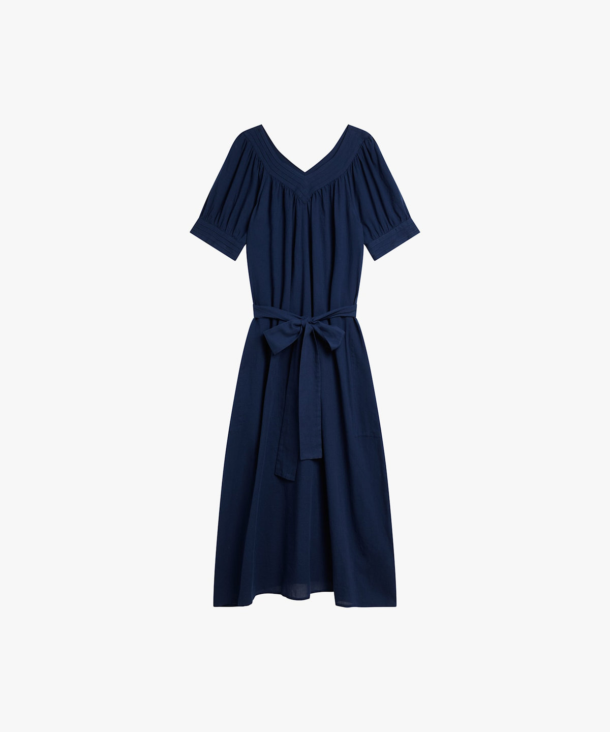 FEMME ウィメンズ コットンガーゼ調 Vネック ロング ワンピース ブルー