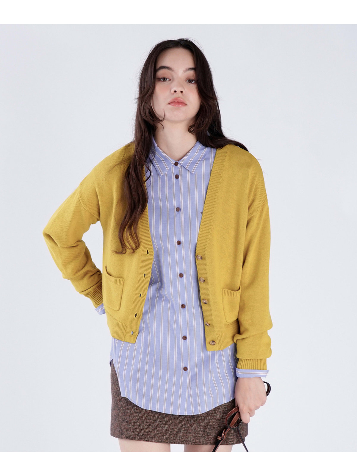 To b. by agnès b. 【Outlet】コットン Vネック ニット カーディガン マスタード