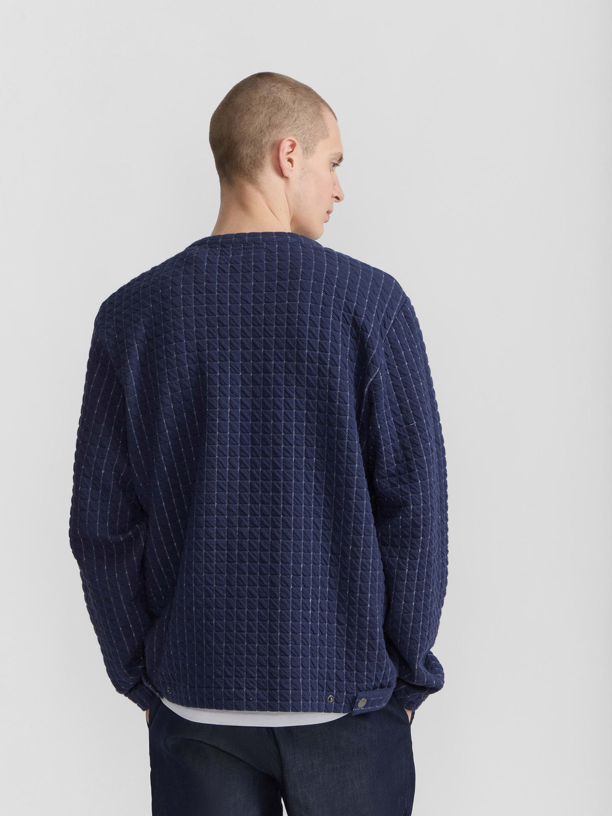 HOMME メンズ メンズ キルティング風 コットン カーディガンプレッション ネイビー