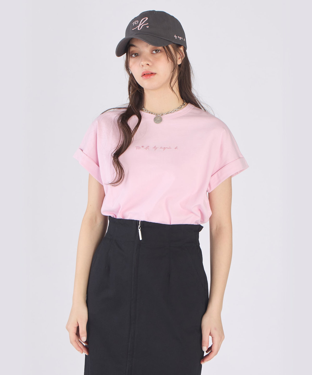 To b. by agnès b. ロゴ プリント コットン マカロン Tシャツ ピンク