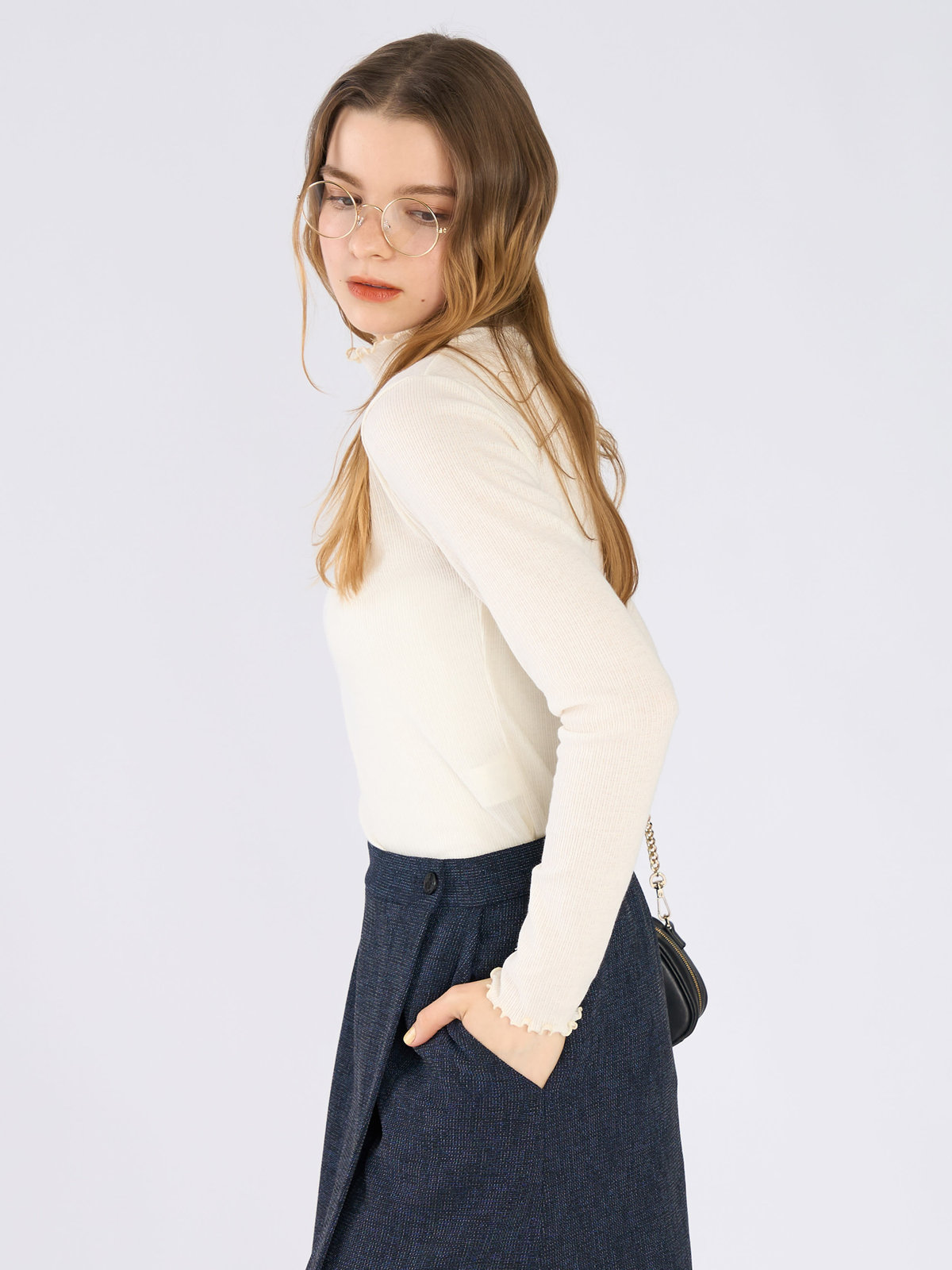 To b. by agnès b. シャーリング ジャージー タートル プルオーバー ホワイト