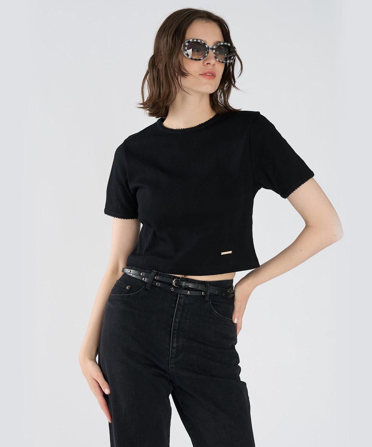 To b. by agnès b. アイレット コットン ジャージー コンパクト 半袖 Tシャツ ブラック