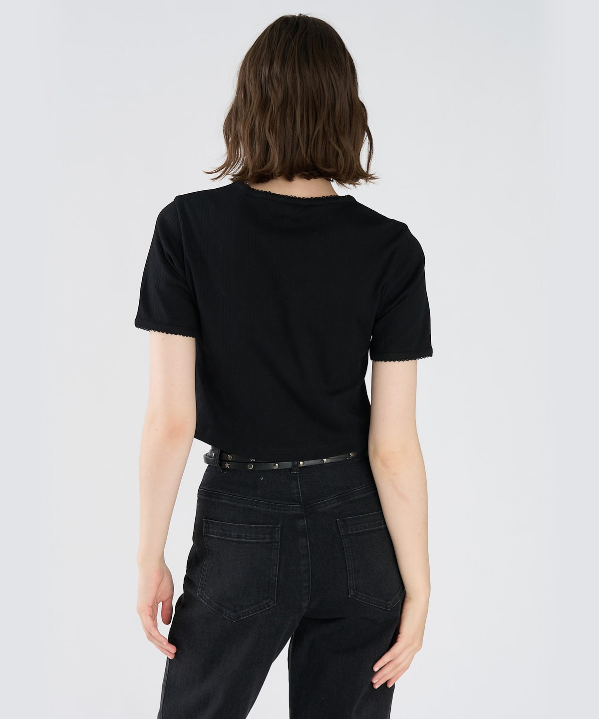 To b. by agnès b. アイレット コットン ジャージー コンパクト 半袖 Tシャツ ブラック