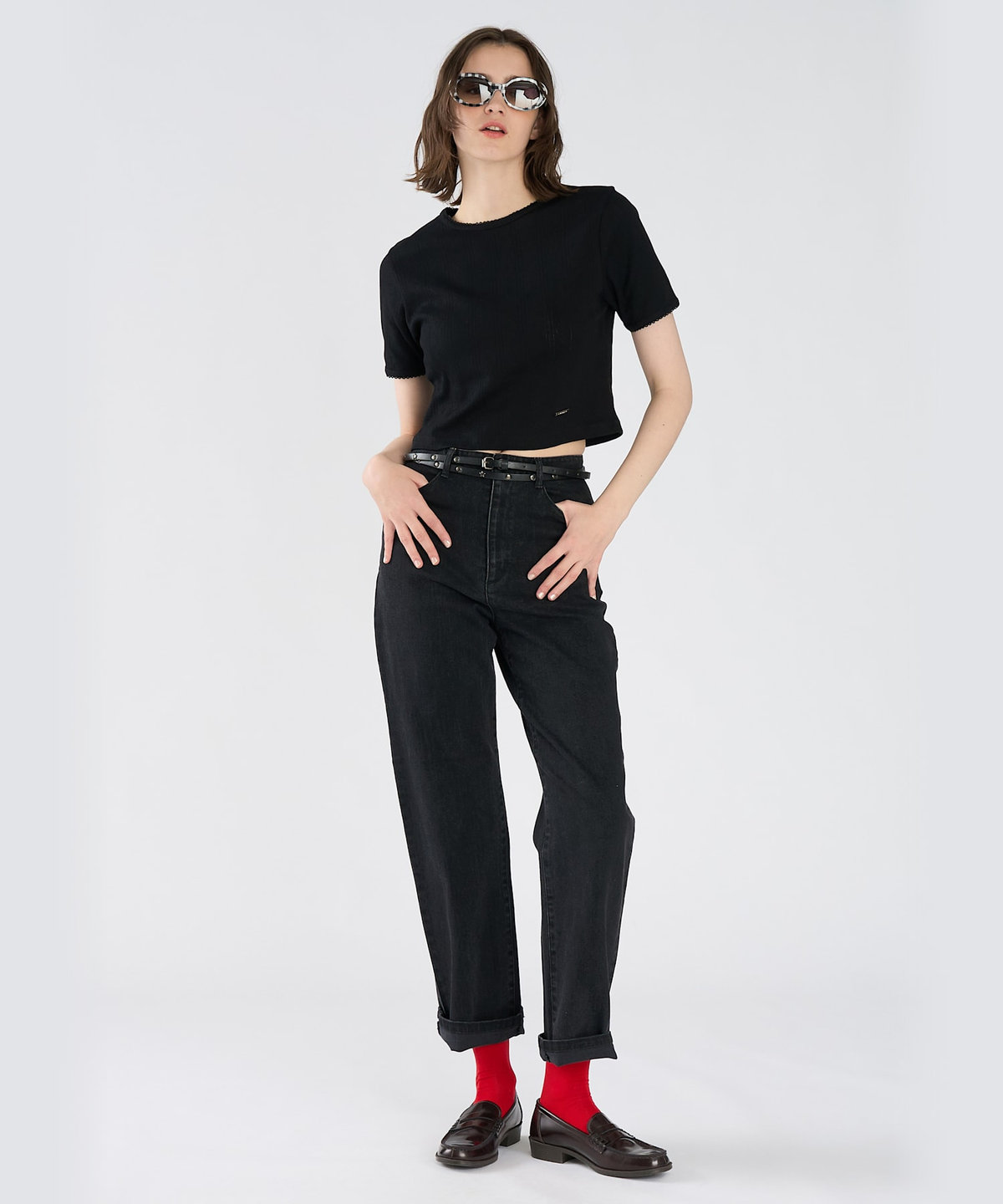 To b. by agnès b. アイレット コットン ジャージー コンパクト 半袖 Tシャツ ブラック