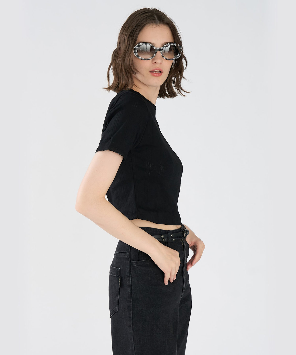To b. by agnès b. アイレット コットン ジャージー コンパクト 半袖 Tシャツ ブラック