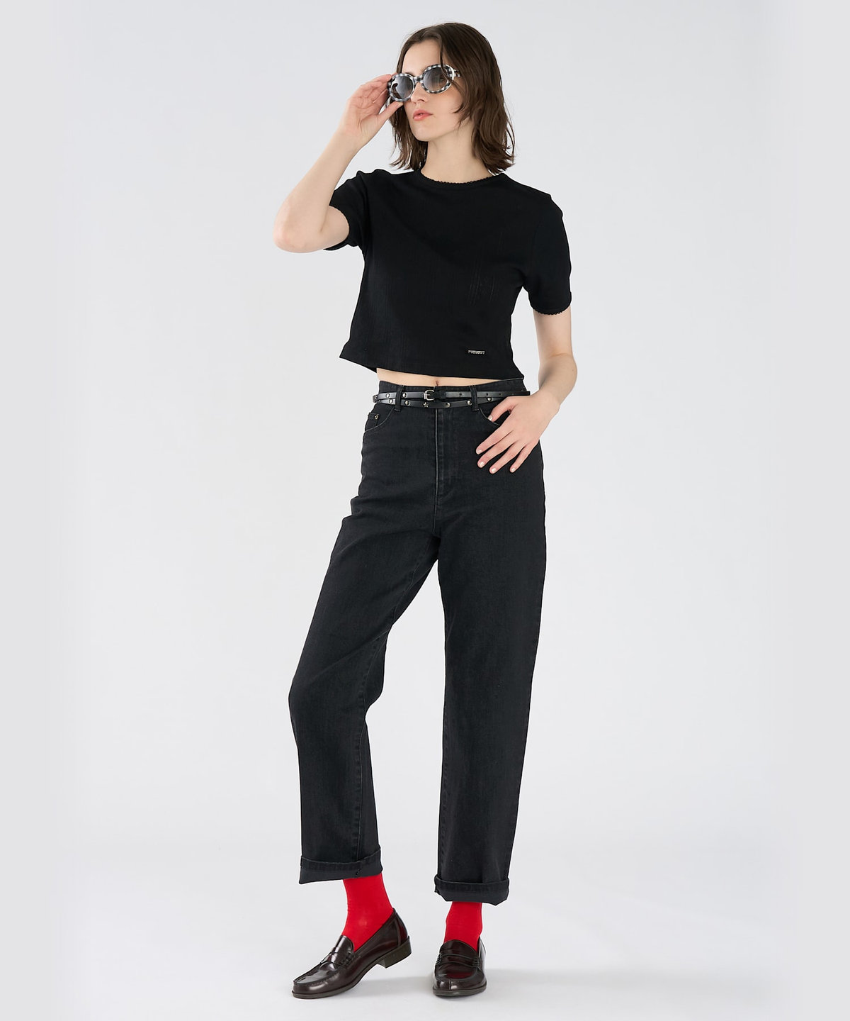 To b. by agnès b. アイレット コットン ジャージー コンパクト 半袖 Tシャツ ブラック