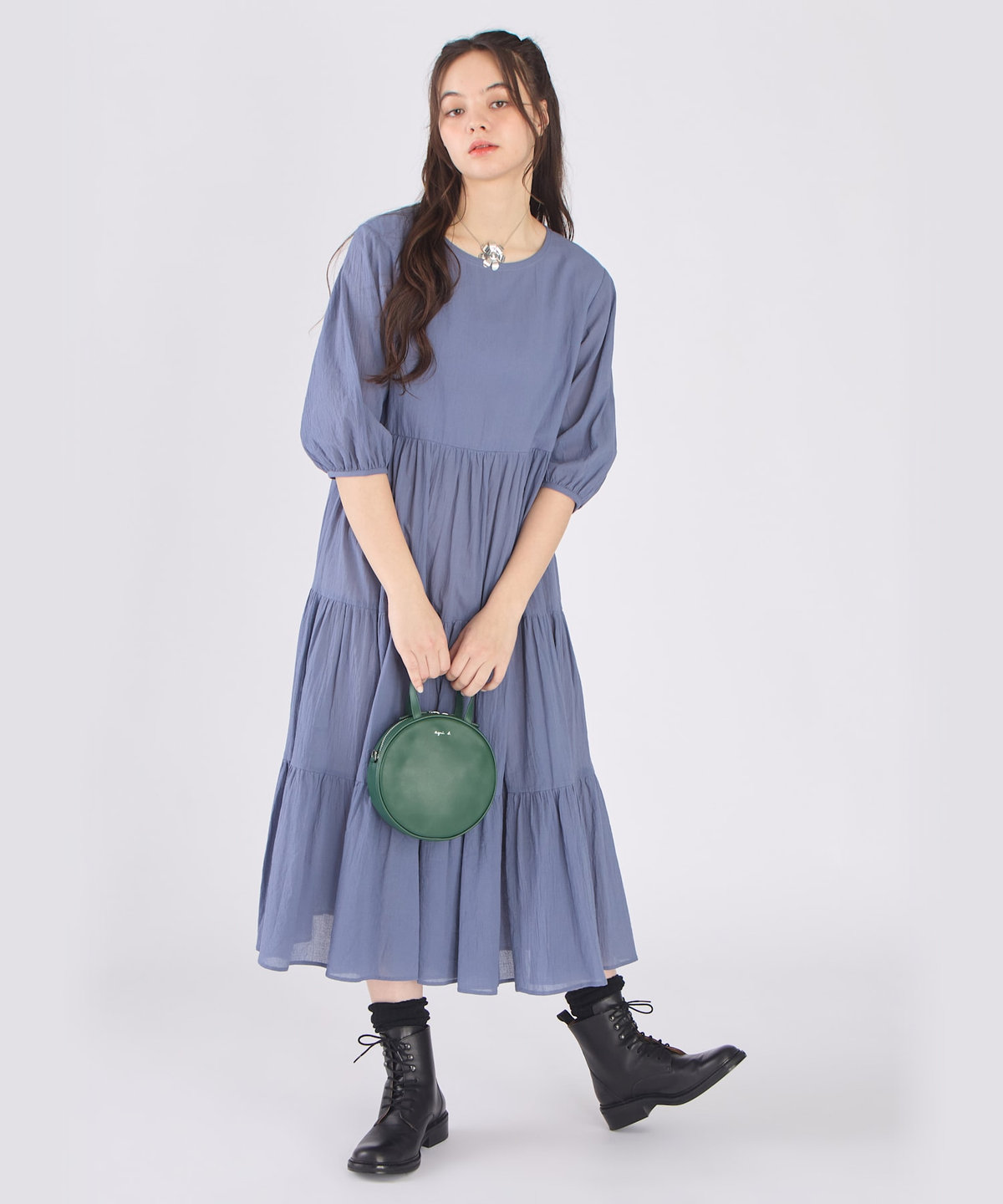 To b. by agnès b. コットン シフォン ティアード ワンピース ブルー