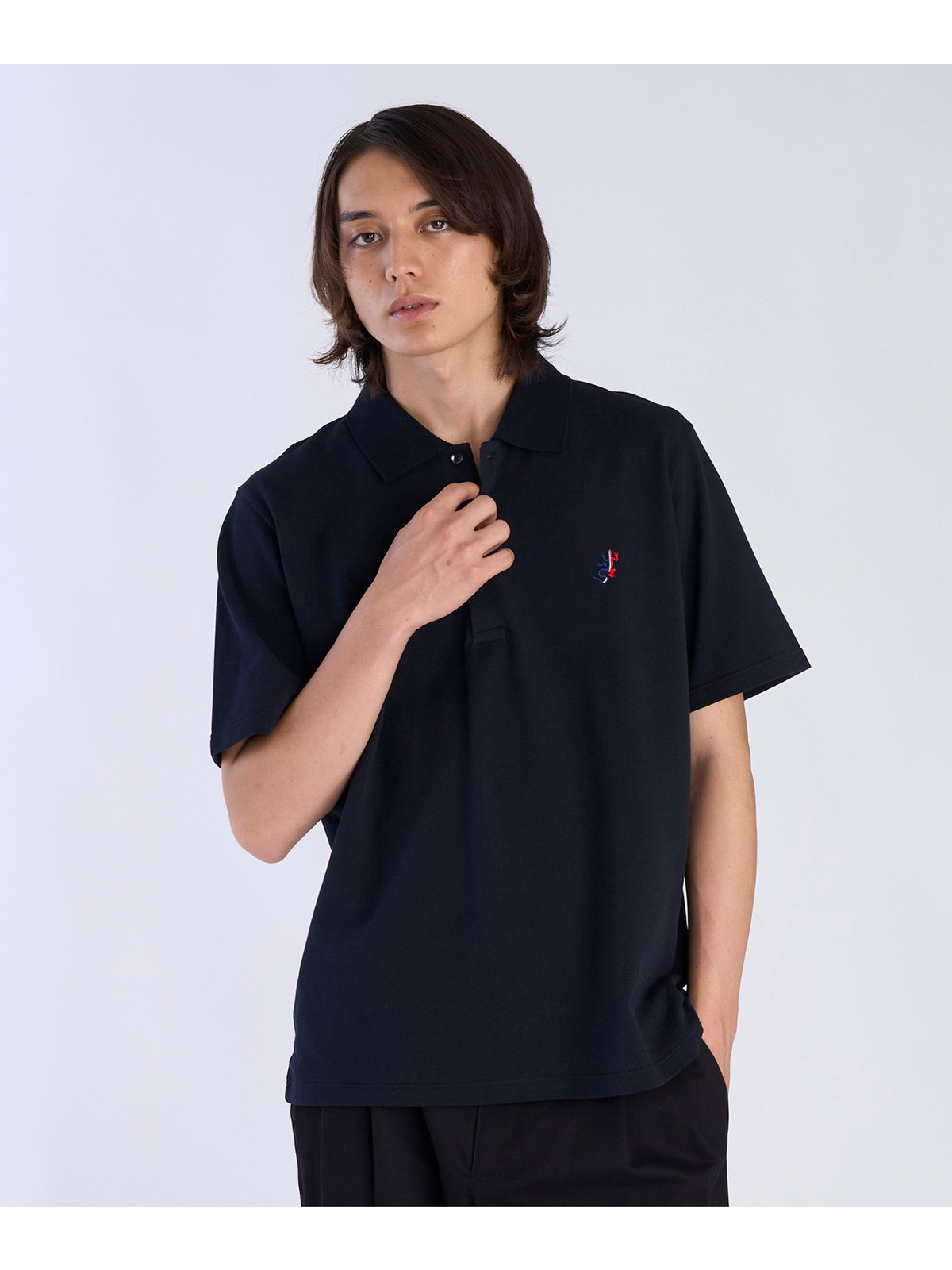 HOMME メンズ メンズ アイコニック 刺繍 コットン 半袖 ポロシャツ "Lezard" ブルー系その他