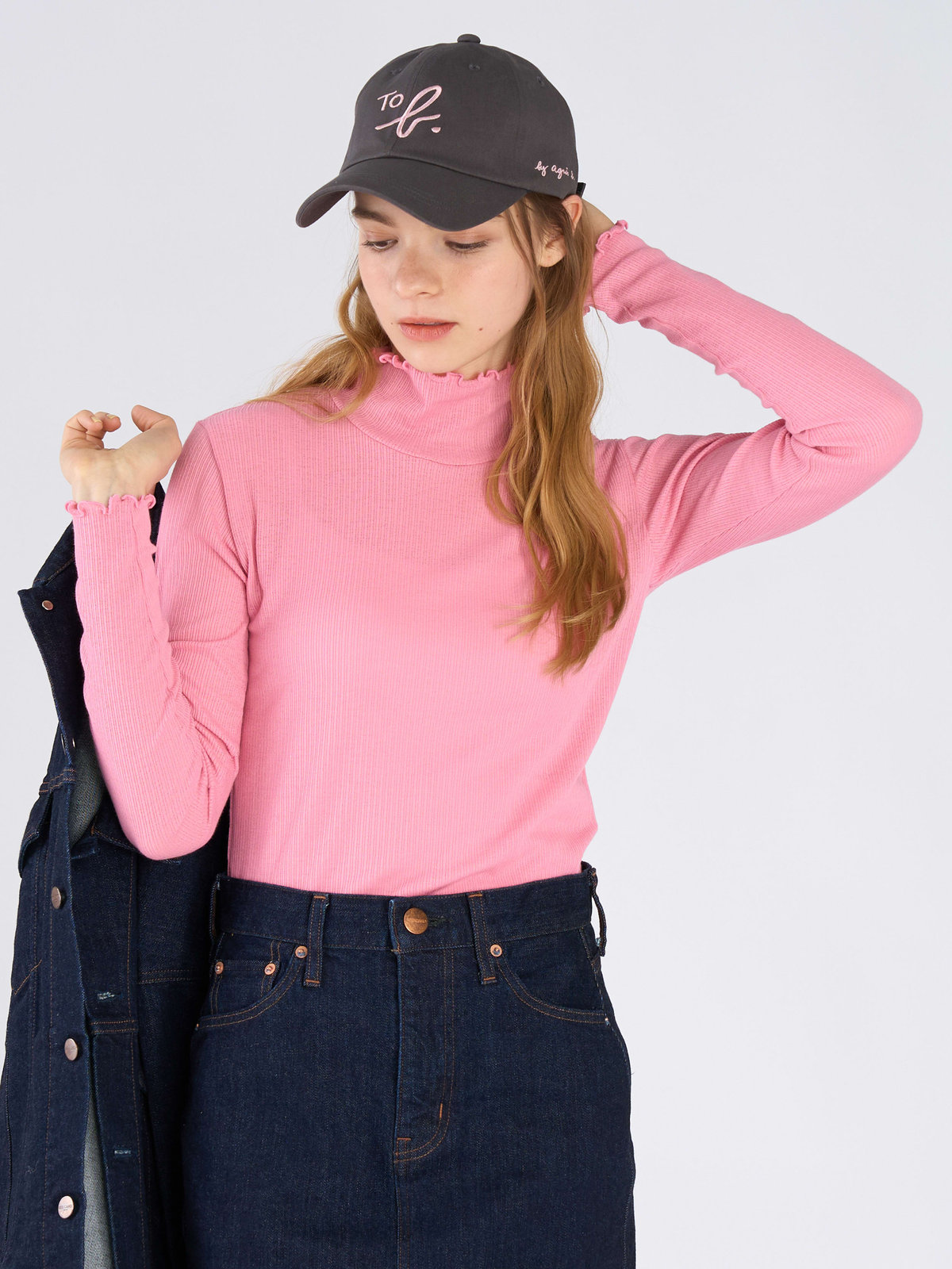 To b. by agnès b. シャーリング ジャージー タートル プルオーバー ピンク