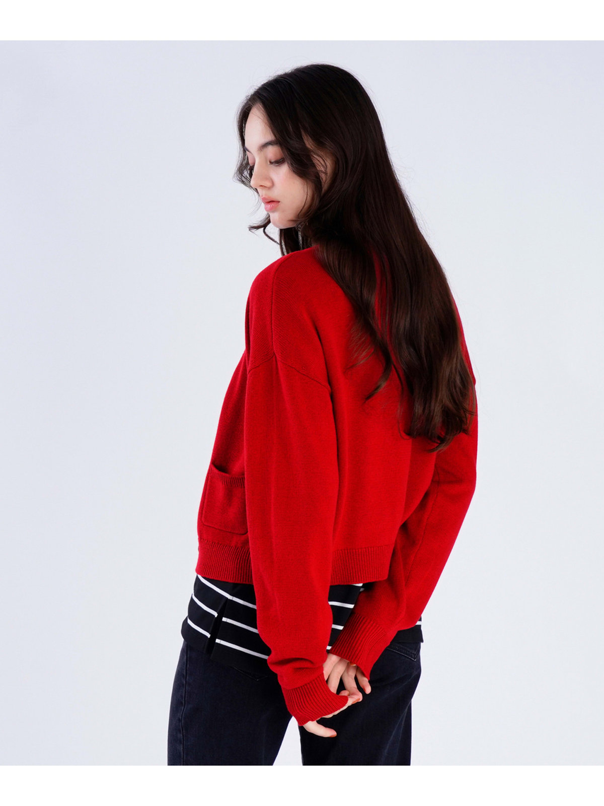 To b. by agnès b. 【Outlet】コットン Vネック ニット カーディガン ボルドー