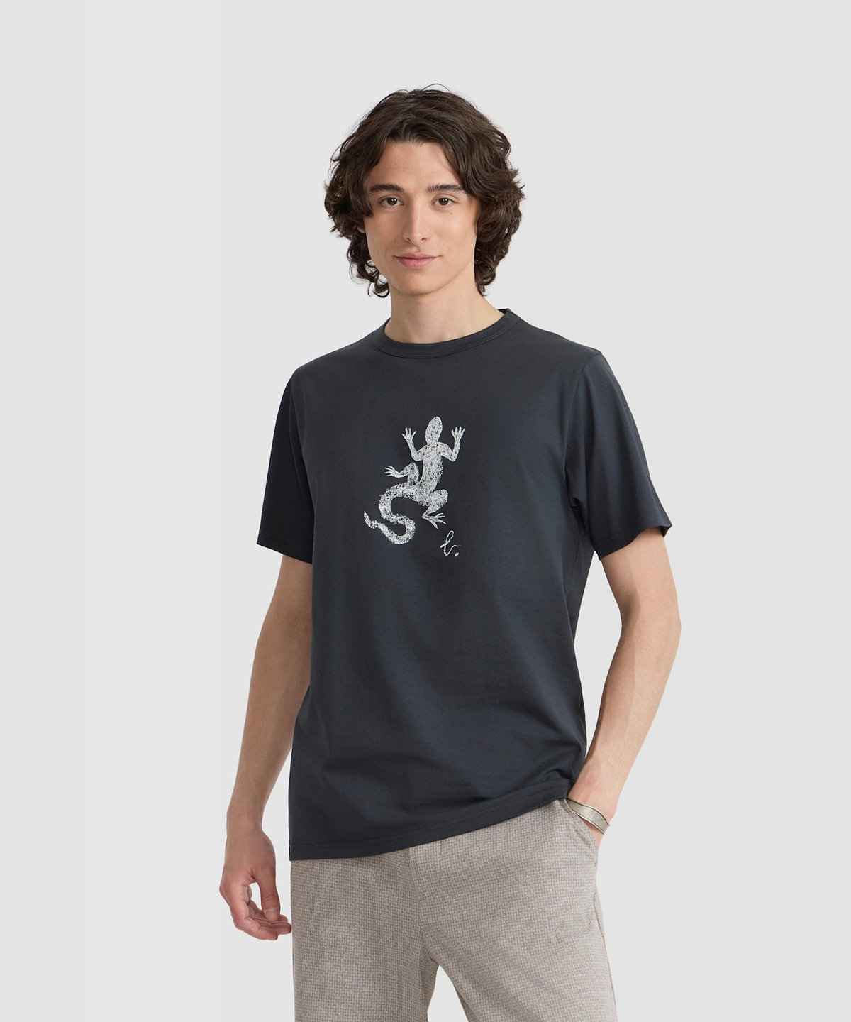 HOMME メンズ メンズ アイコニック プリント コットン 半袖 Tシャツ "Lezard" グレー