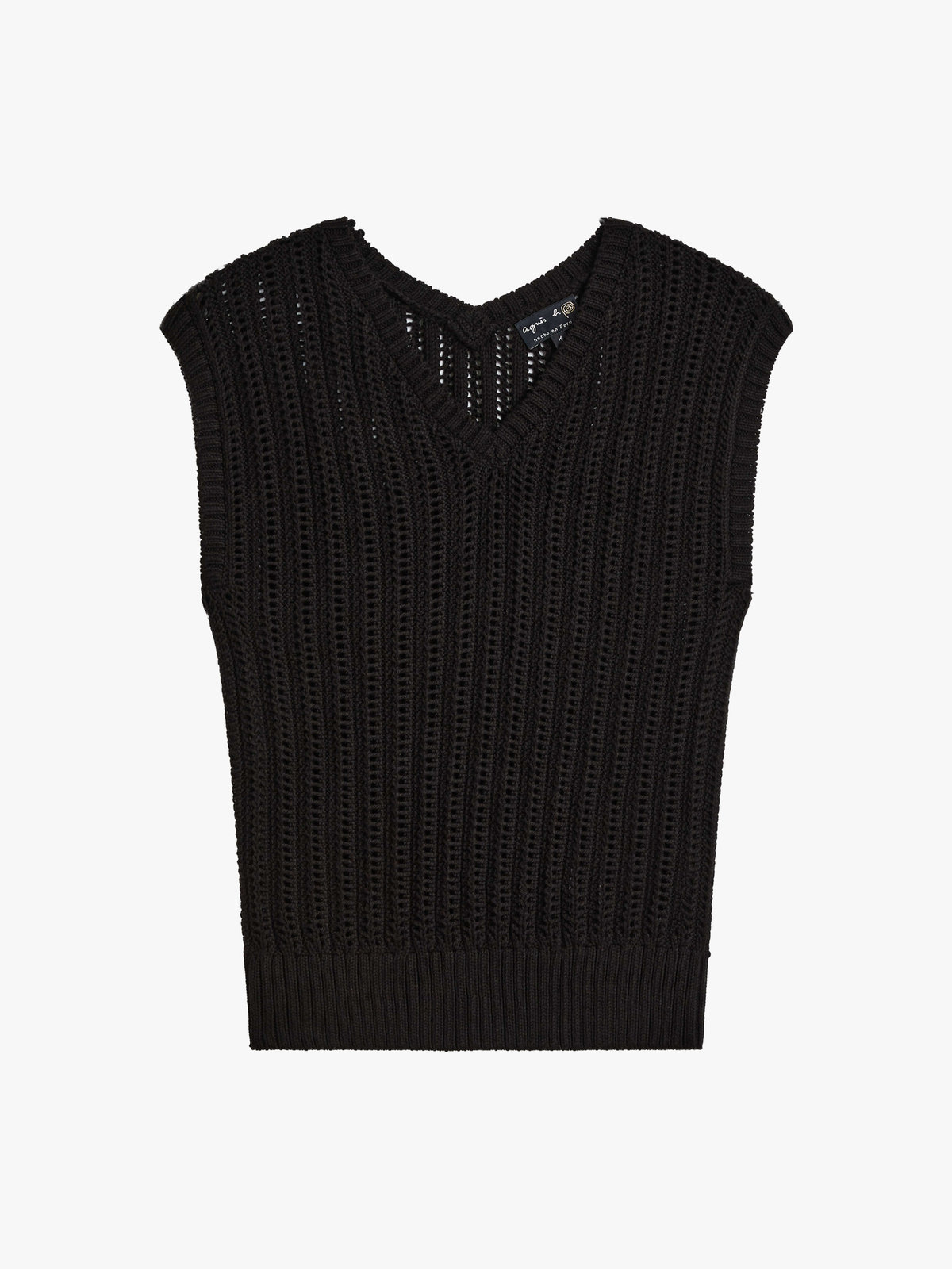 FEMME ウィメンズ コットン Vネック ノースリーブ ニット プルオーバー ”Capucine” ブラック