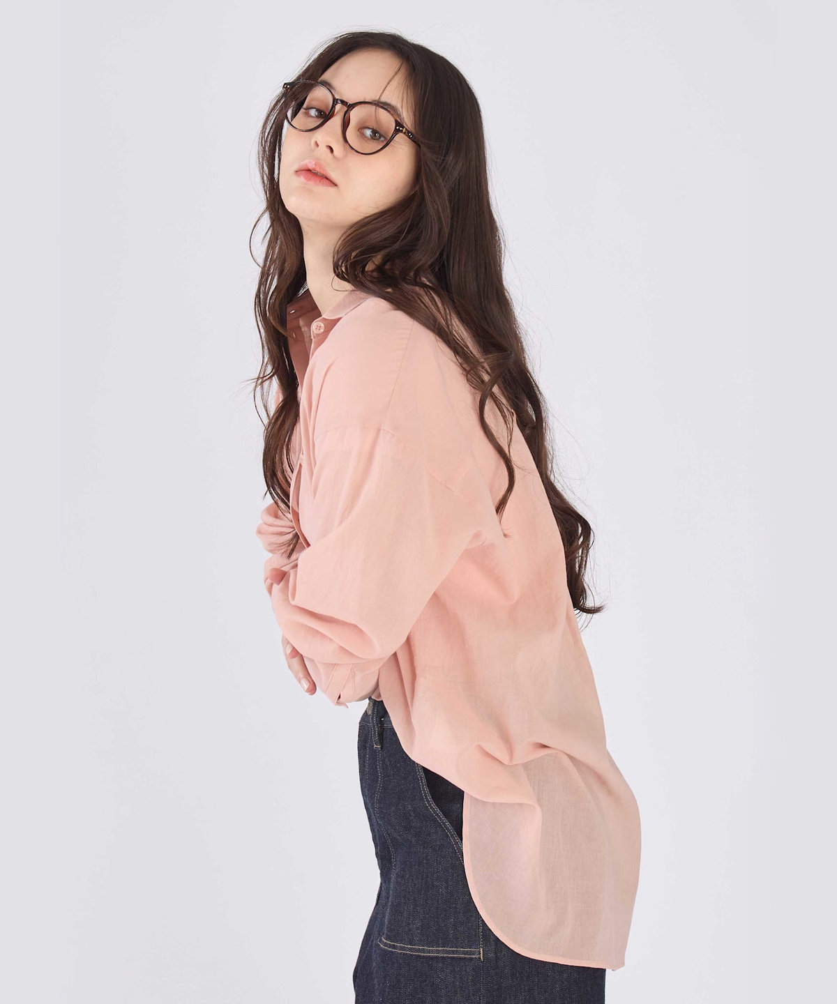 To b. by agnès b. コットン ロングスリーブ ボーイズシャツ ピンク