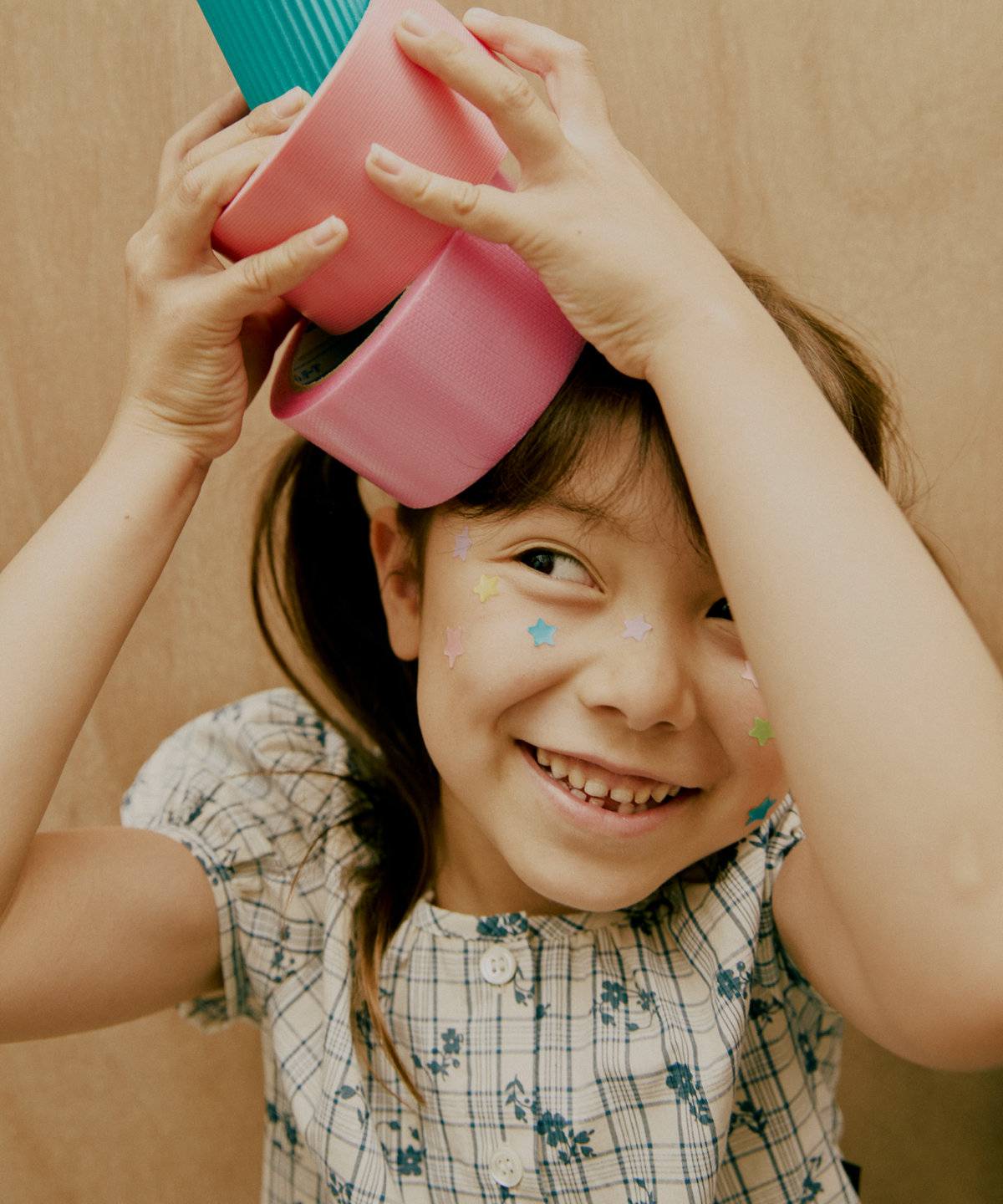 ENFANT ガールズ キッズ フラワープリント チェック コットン 半袖 ブラウス "Zoa" ブルー系その他