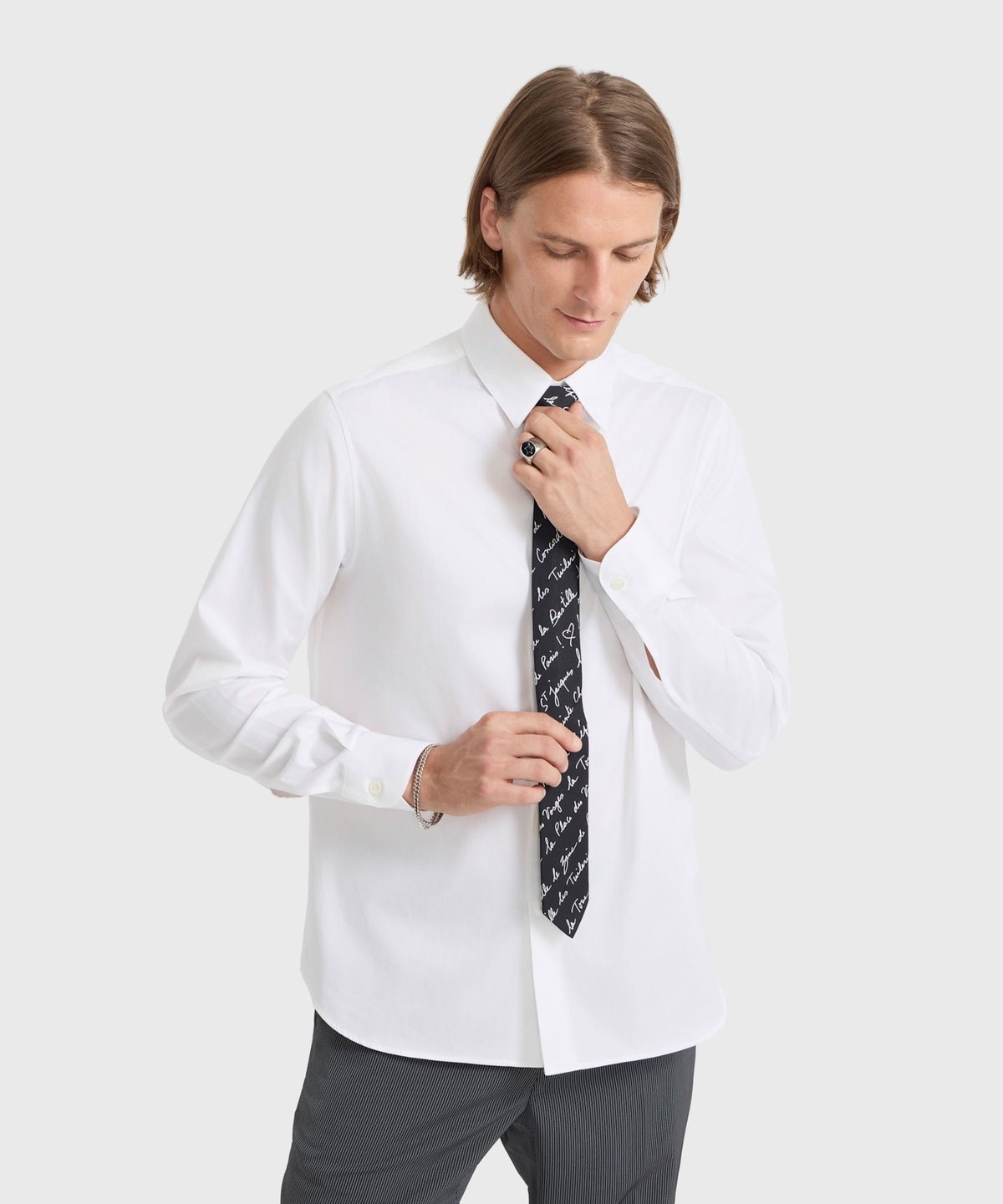 HOMME メンズ メンズ メッセージ プリント コットン ネクタイ "Marc Alain" ブラック