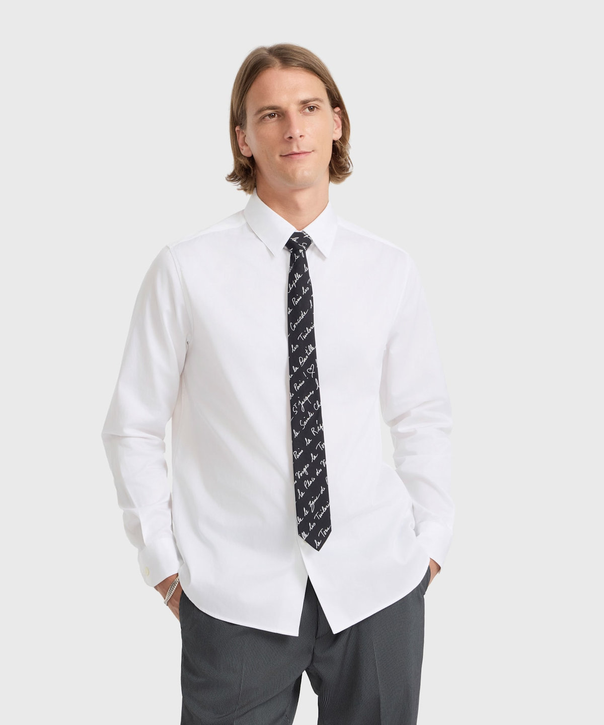 HOMME メンズ メンズ メッセージ プリント コットン ネクタイ "Marc Alain" ブラック