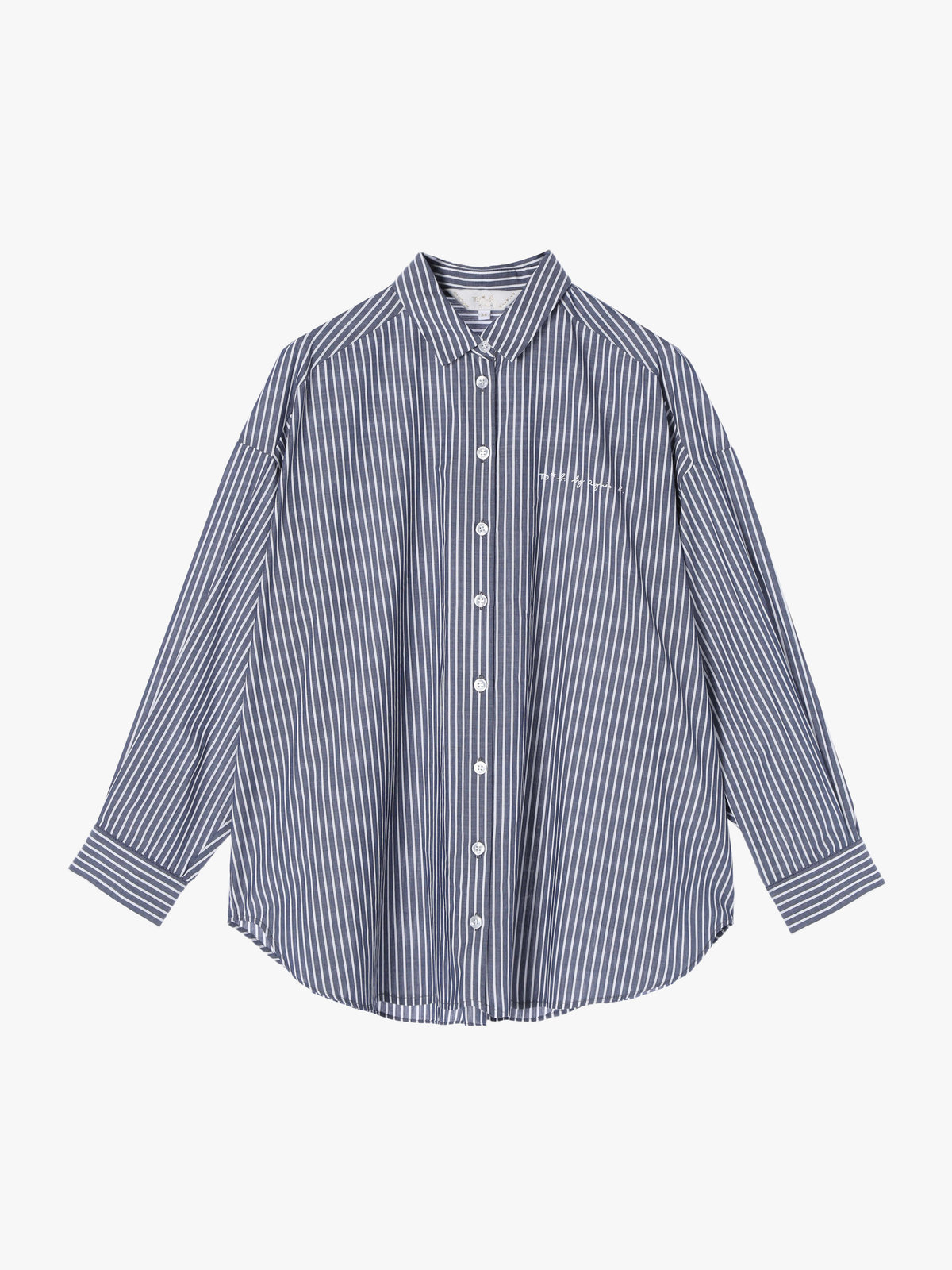 To b. by agnès b. ストライプ コットン ロングスリーブ シャツ ネイビー