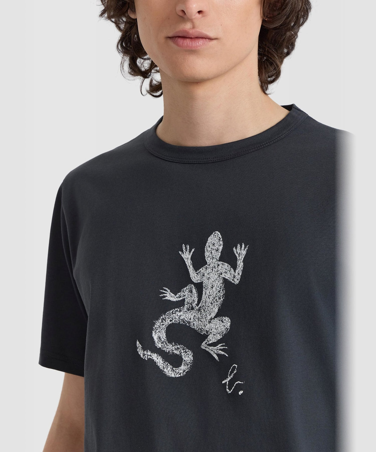 HOMME メンズ メンズ アイコニック プリント コットン 半袖 Tシャツ "Lezard" グレー