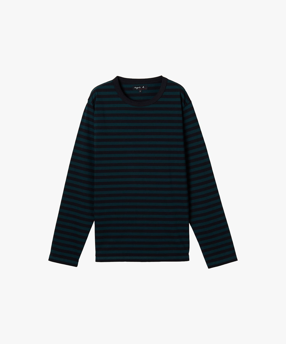 HOMME メンズ メンズ 細ボーダー コットン 長袖 Tシャツ ブラック×グリーン