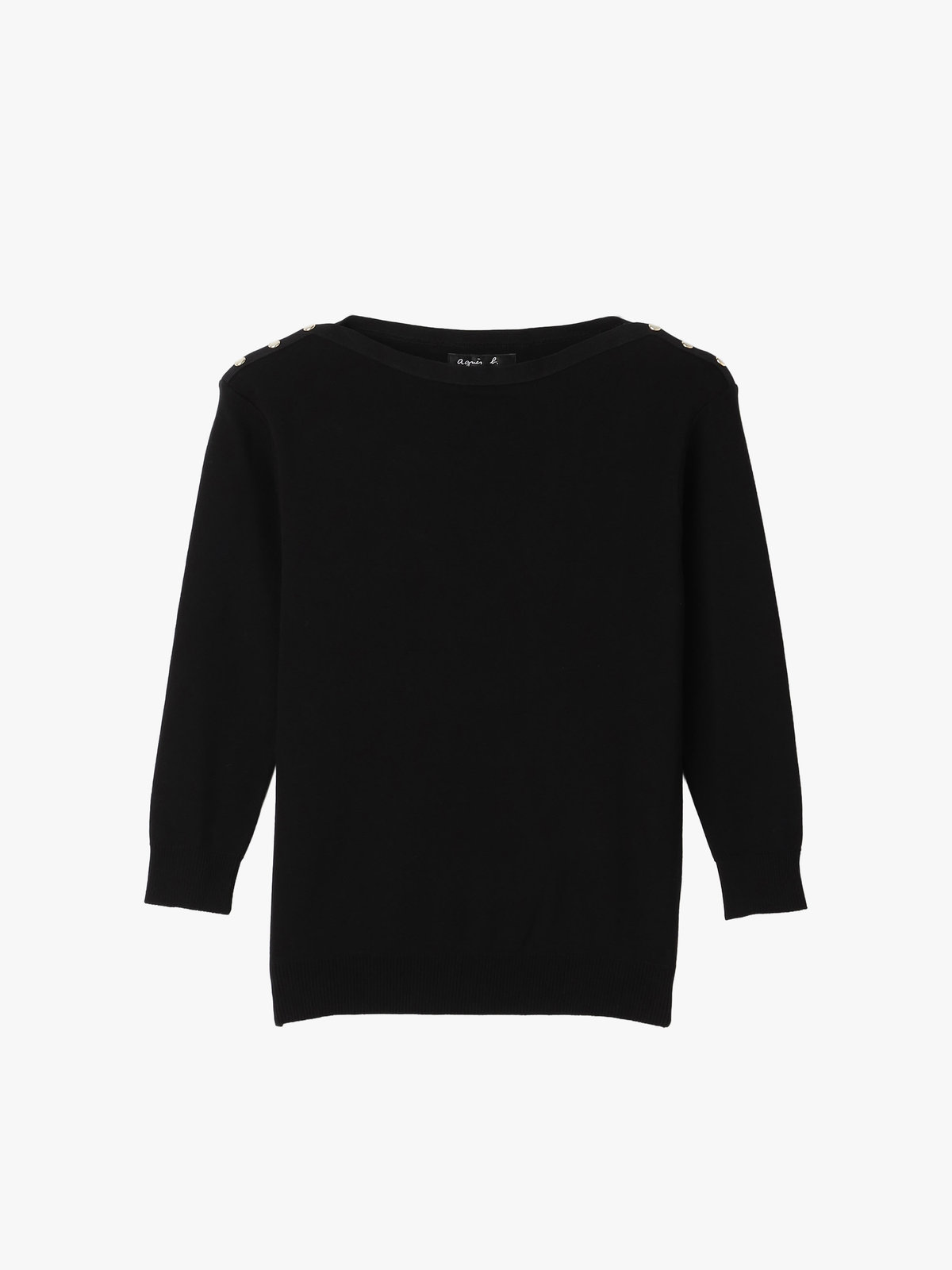 FEMME ウィメンズ コットン ニット 7分袖 ボートネック プルオーバー "Badiane" ブラック