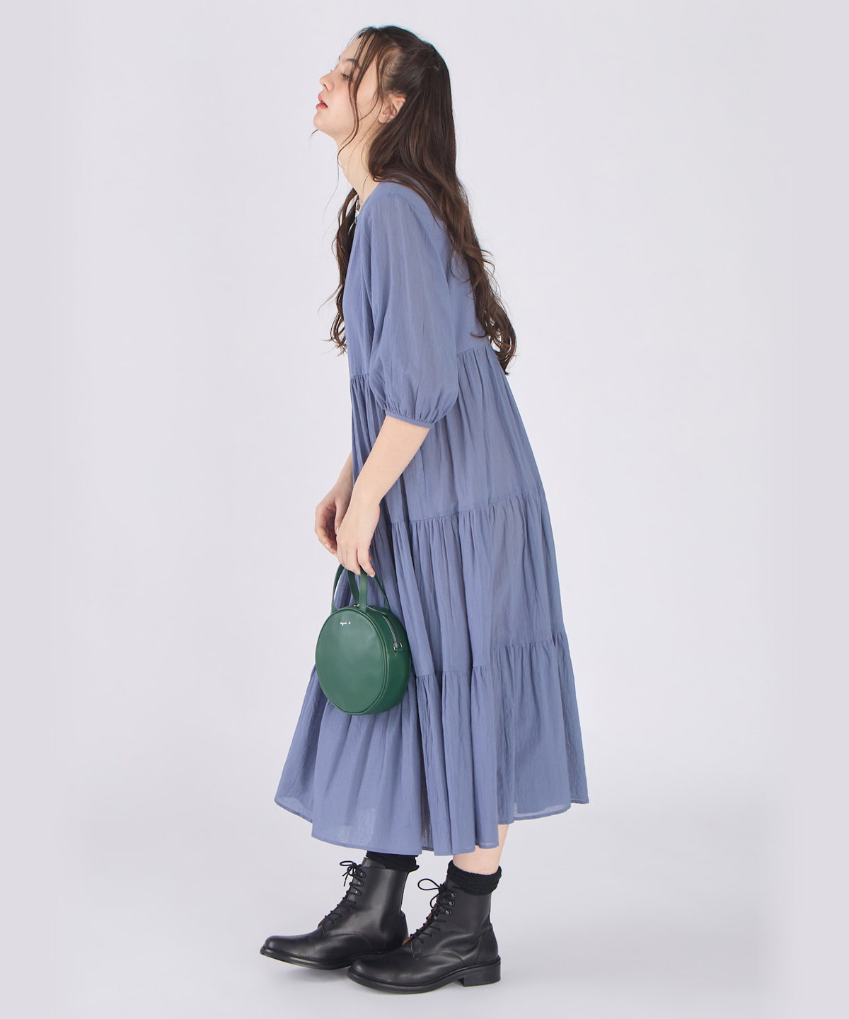 To b. by agnès b. コットン シフォン ティアード ワンピース ブルー
