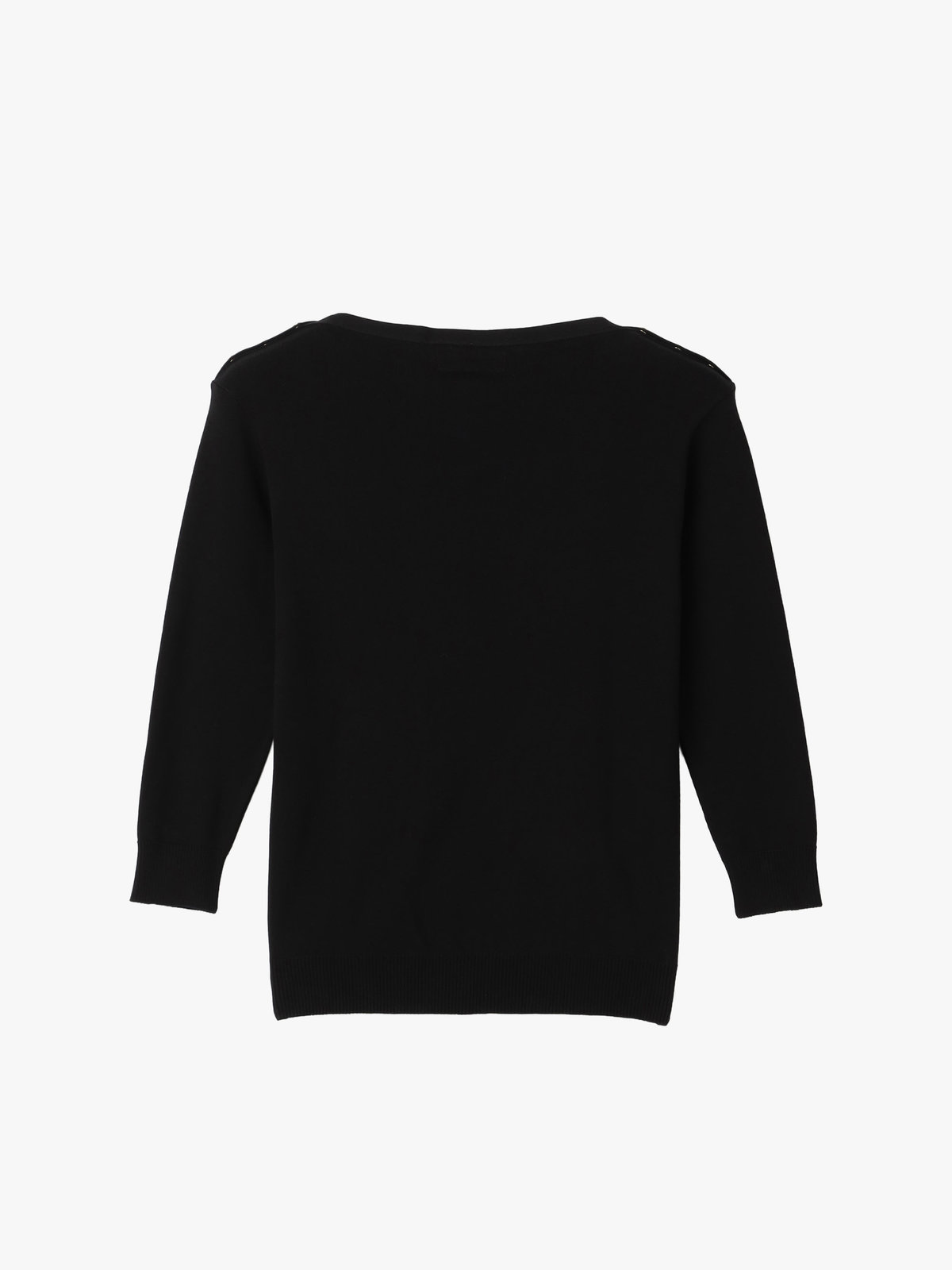 FEMME ウィメンズ コットン ニット 7分袖 ボートネック プルオーバー "Badiane" ブラック