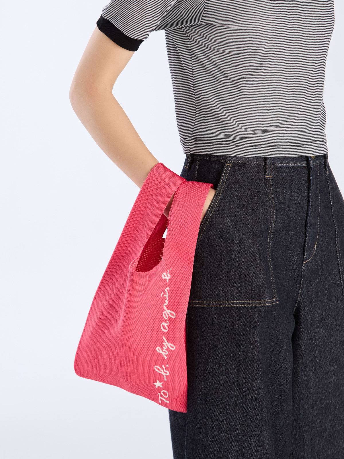 To b. by agnès b. ニット ロゴトートバッグ ピンク