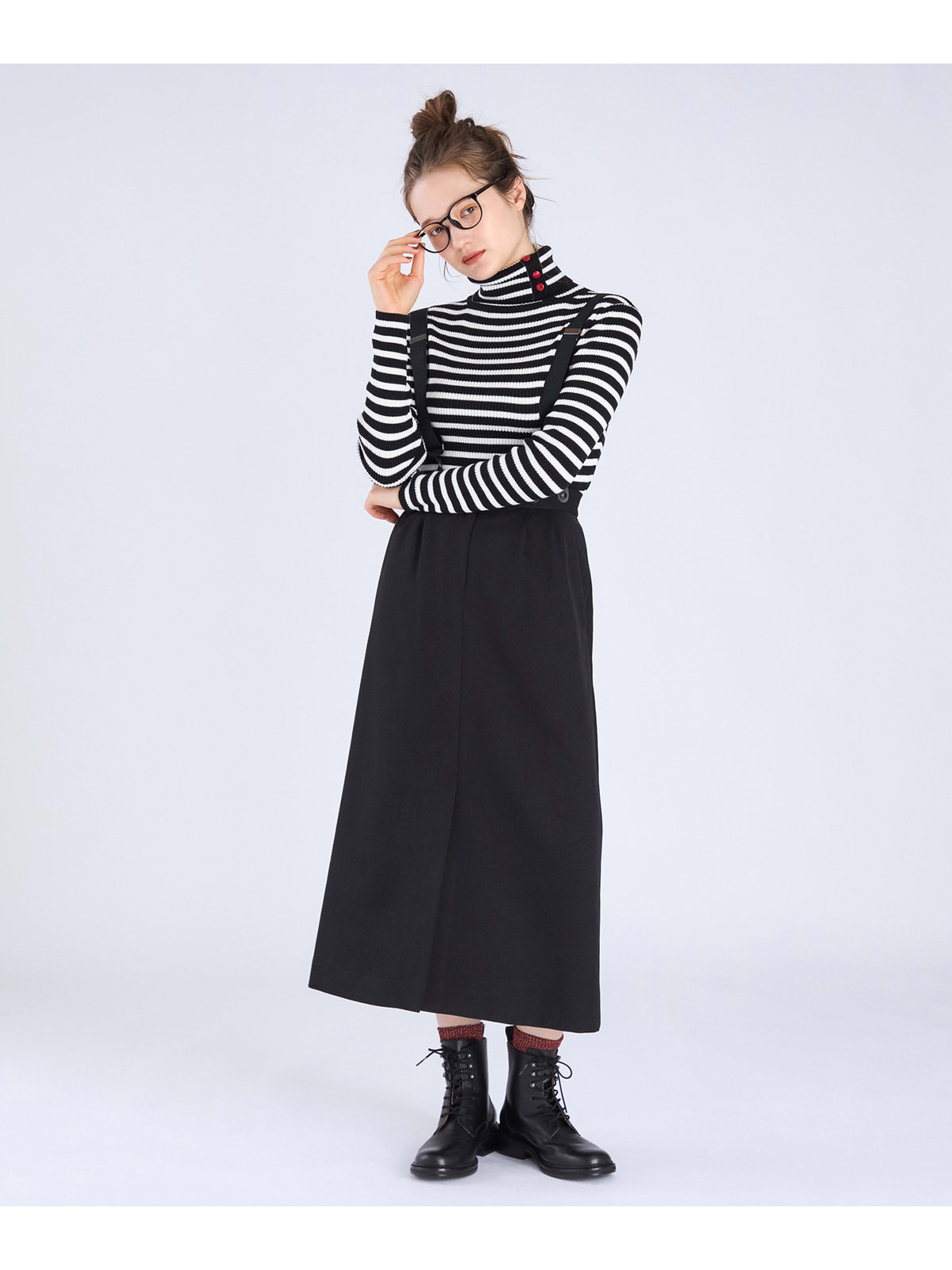 To b. by agnès b. 【Outlet】ウール調 サスペンダースカート ブラック