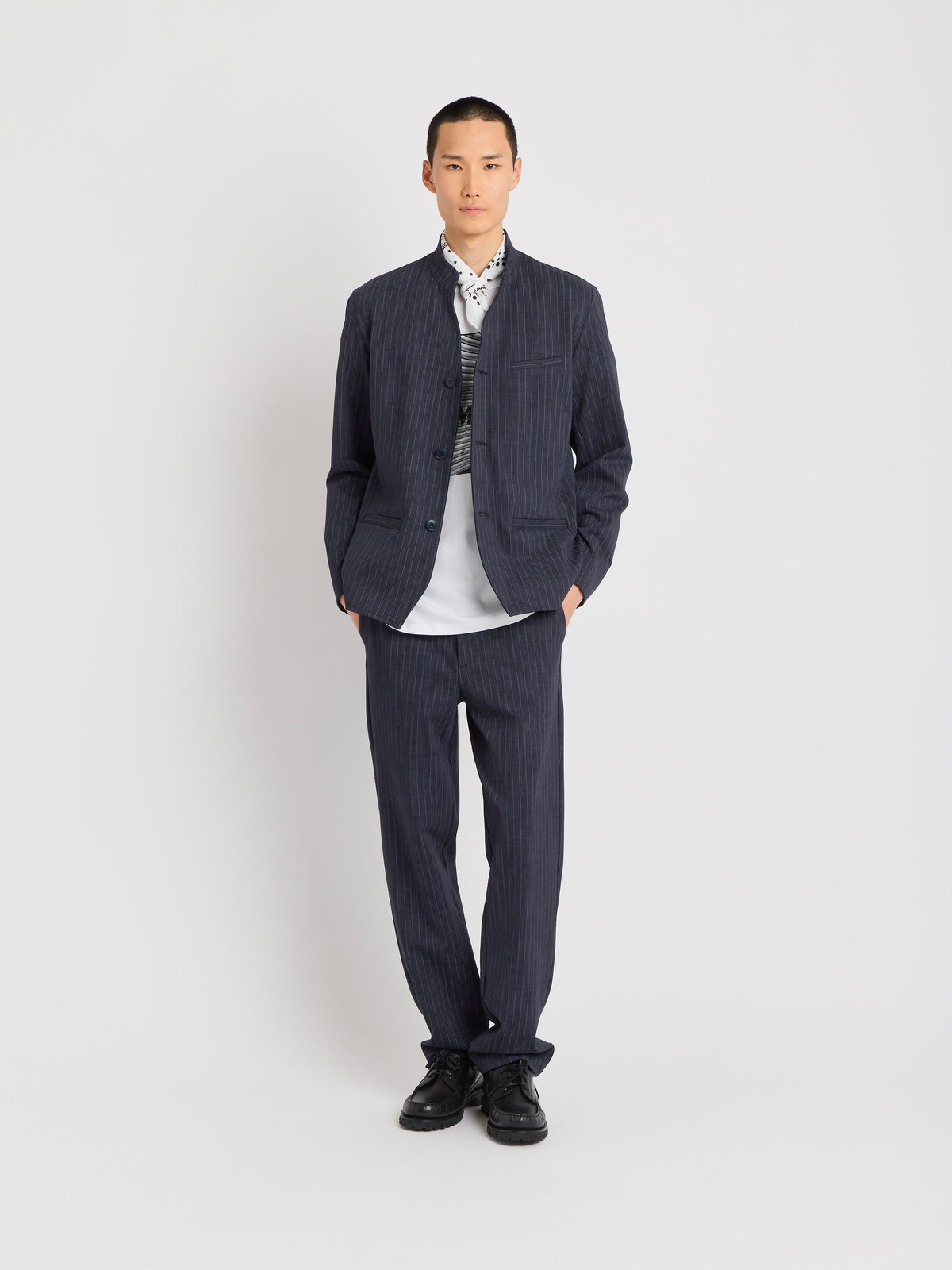 HOMME メンズ メンズ ストライプ ハイネック ジャケット ”Francois” ブルー系その他
