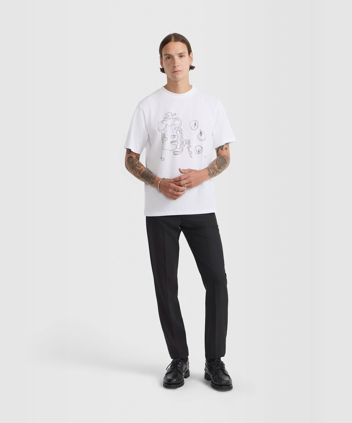 HOMME メンズ メンズ プリント コットン 半袖 アーティスト Tシャツ "Jen Cri" ホワイト