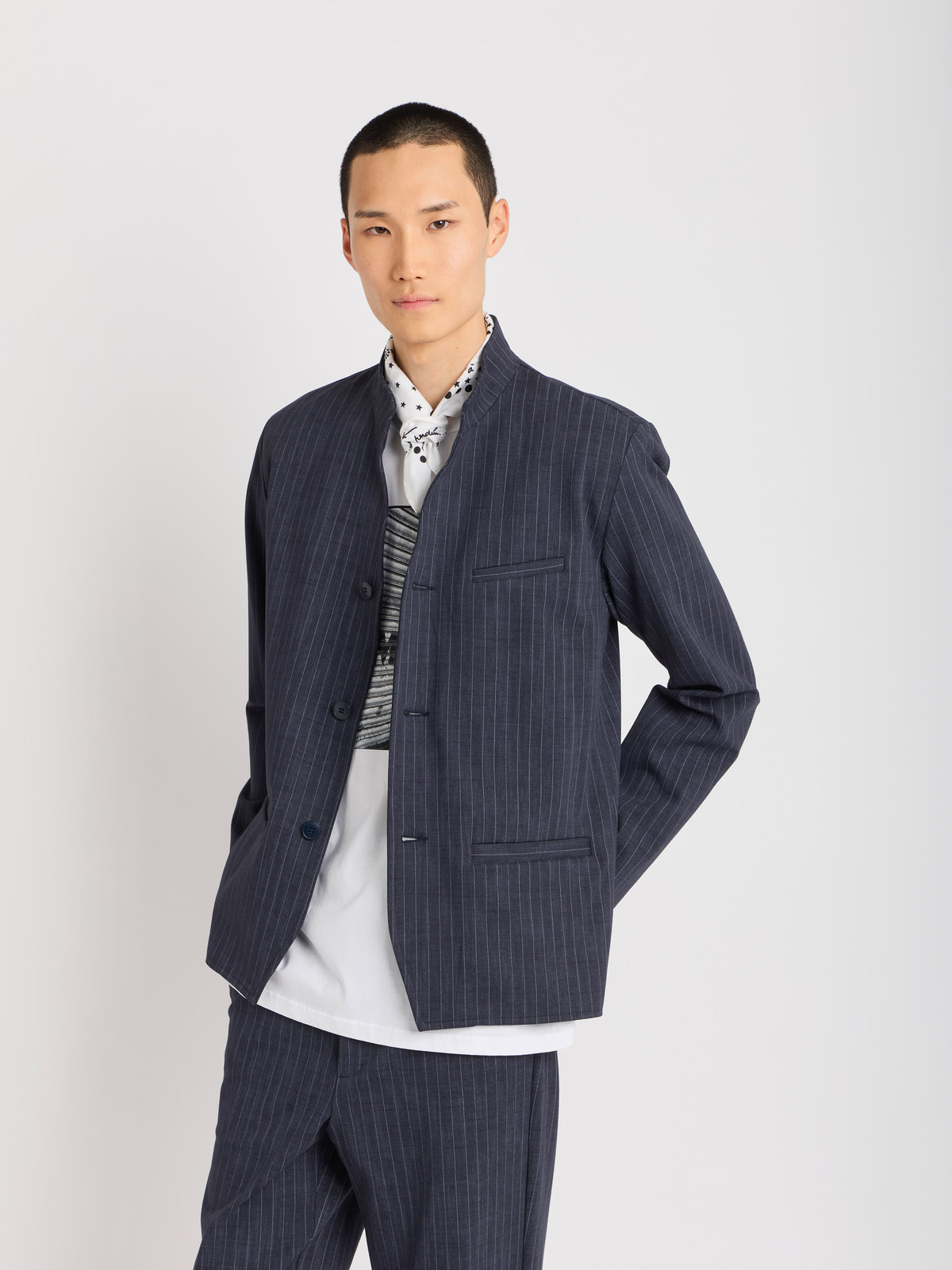 HOMME メンズ メンズ ストライプ ハイネック ジャケット ”Francois” ブルー系その他