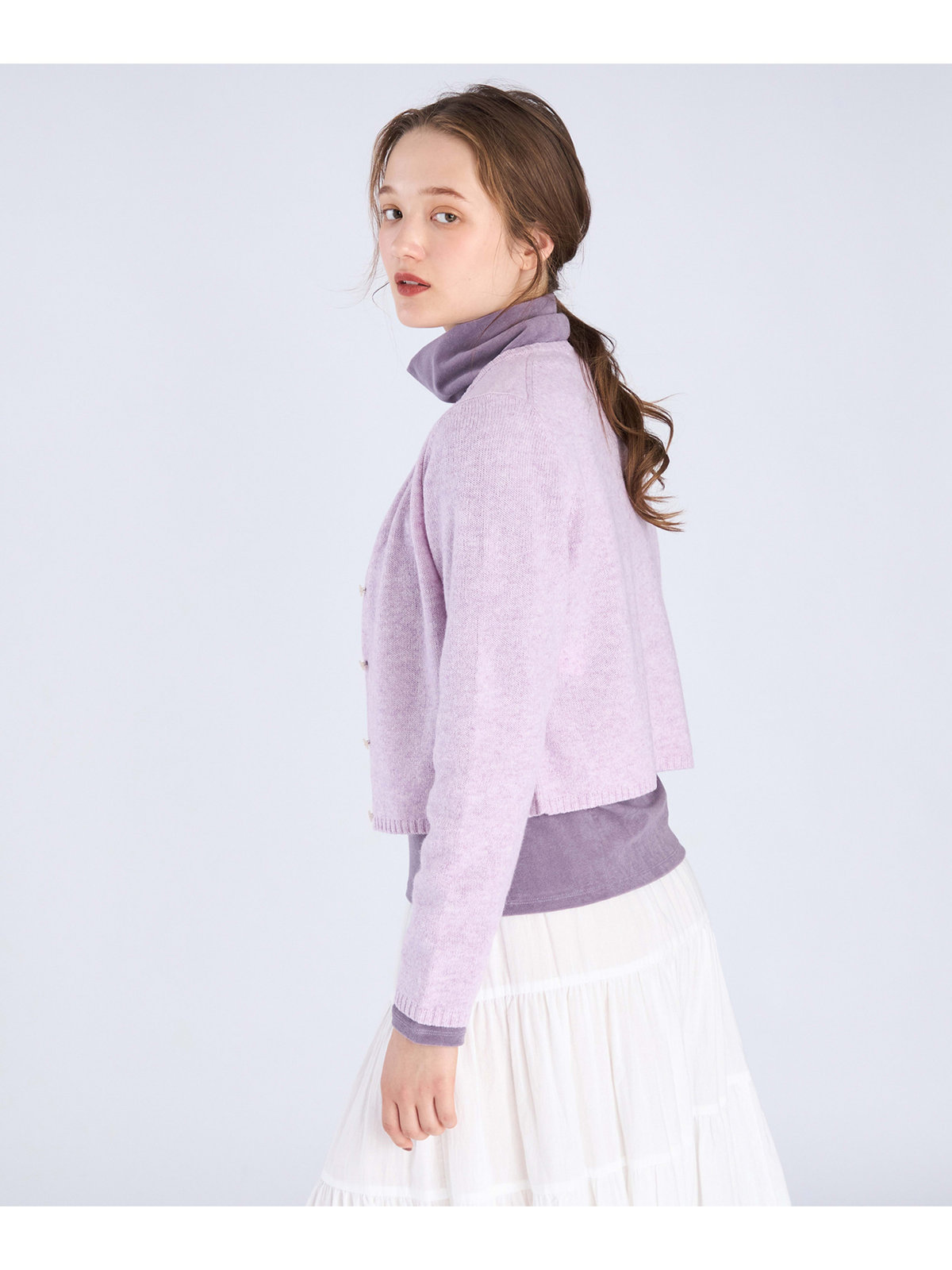 To b. by agnès b. 【Outlet】ウール フラワーボタン カーディガン パープル