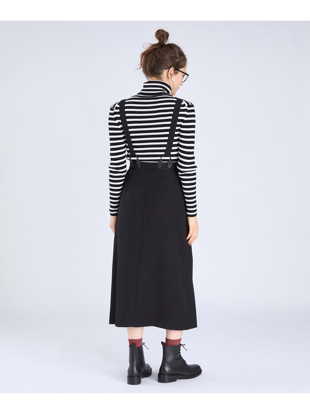 To b. by agnès b. 【Outlet】ウール調 サスペンダースカート ブラック