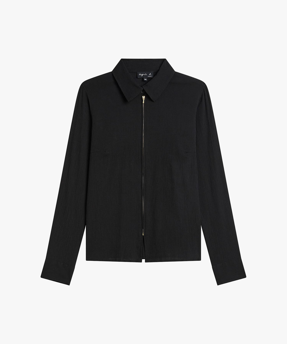 FEMME ウィメンズ コットン 長袖 ジップアップ ブラウス ブラック