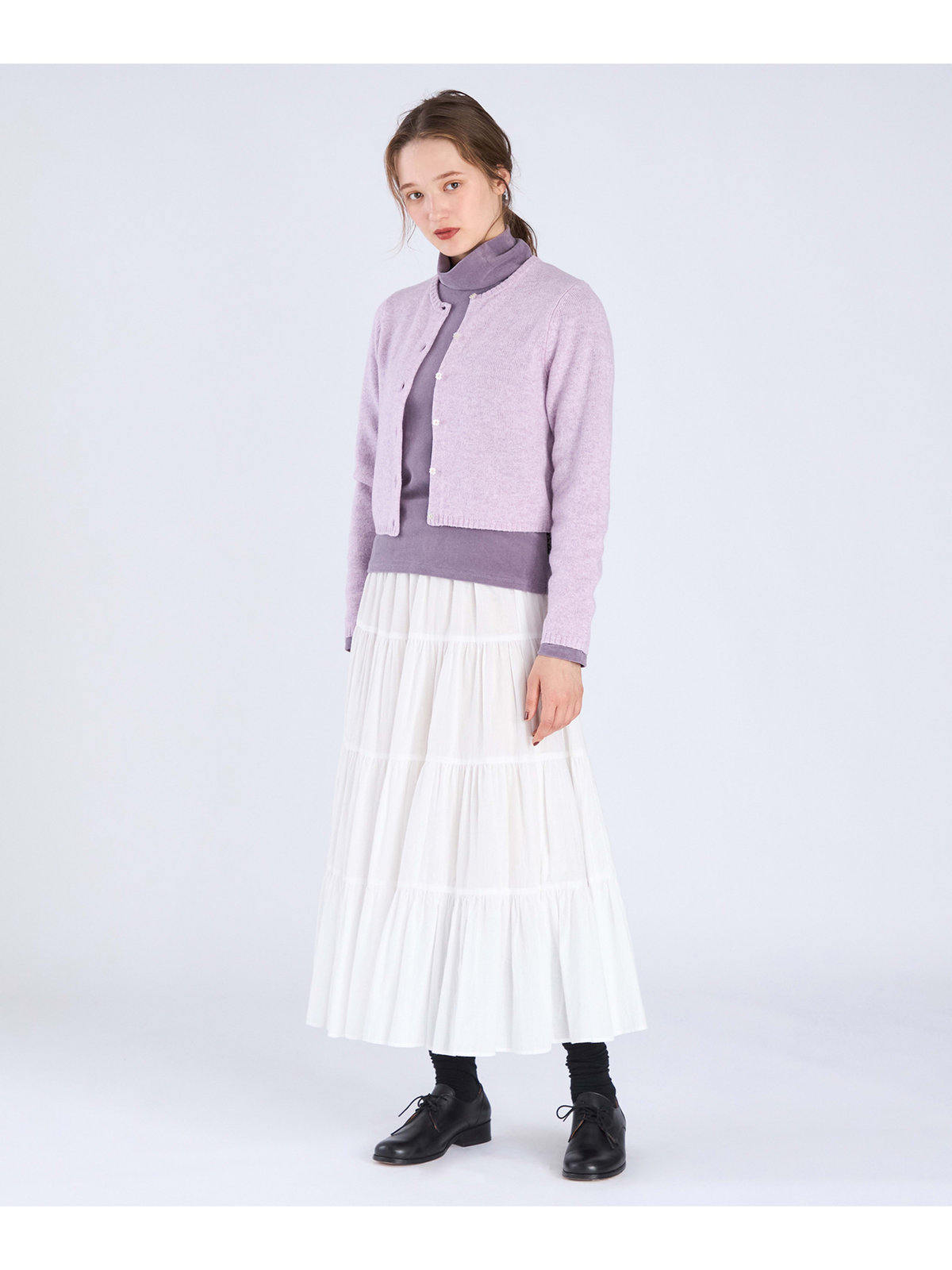 To b. by agnès b. 【Outlet】ウール フラワーボタン カーディガン パープル