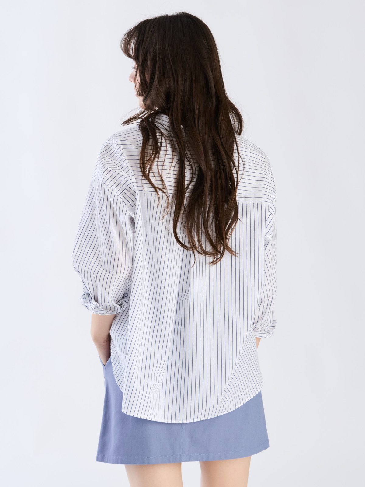 To b. by agnès b. コットン ストライプ ロングスリーブ シャツ ホワイト