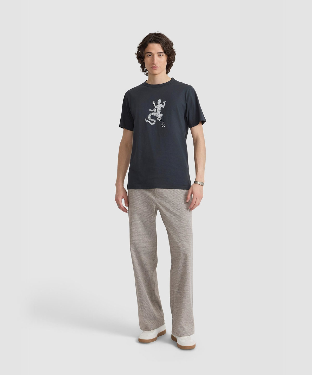 HOMME メンズ メンズ アイコニック プリント コットン 半袖 Tシャツ "Lezard" グレー