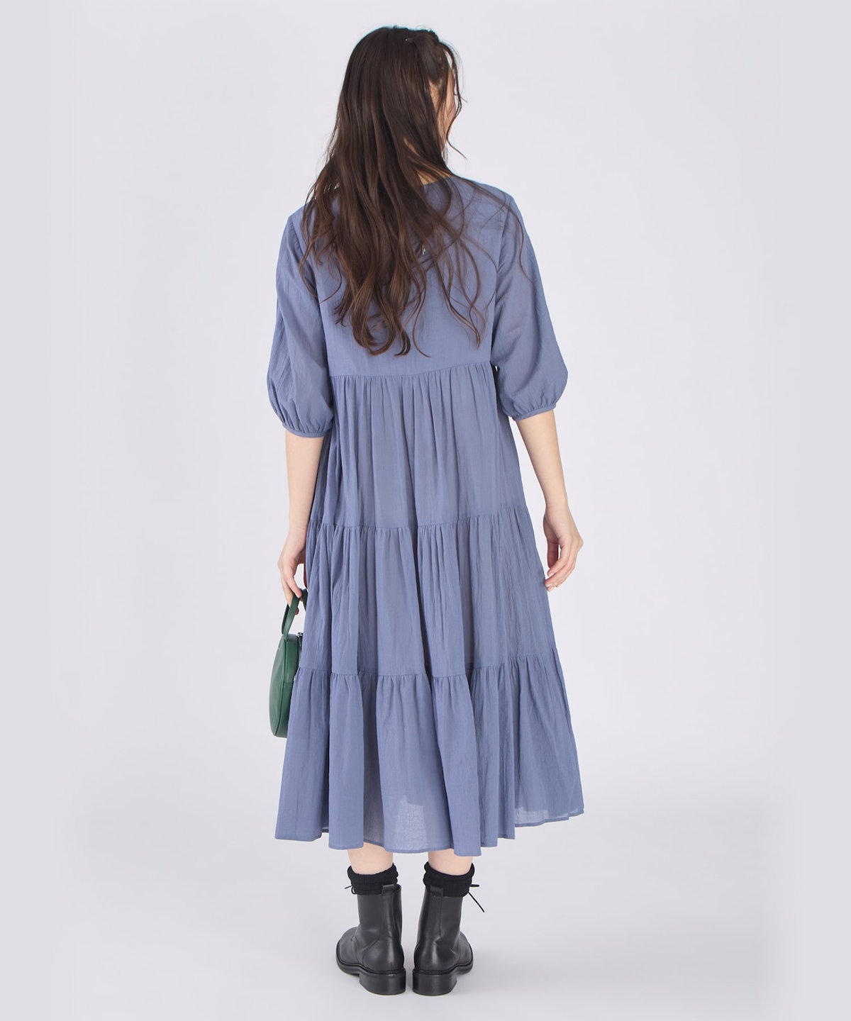 To b. by agnès b. コットン シフォン ティアード ワンピース ブルー