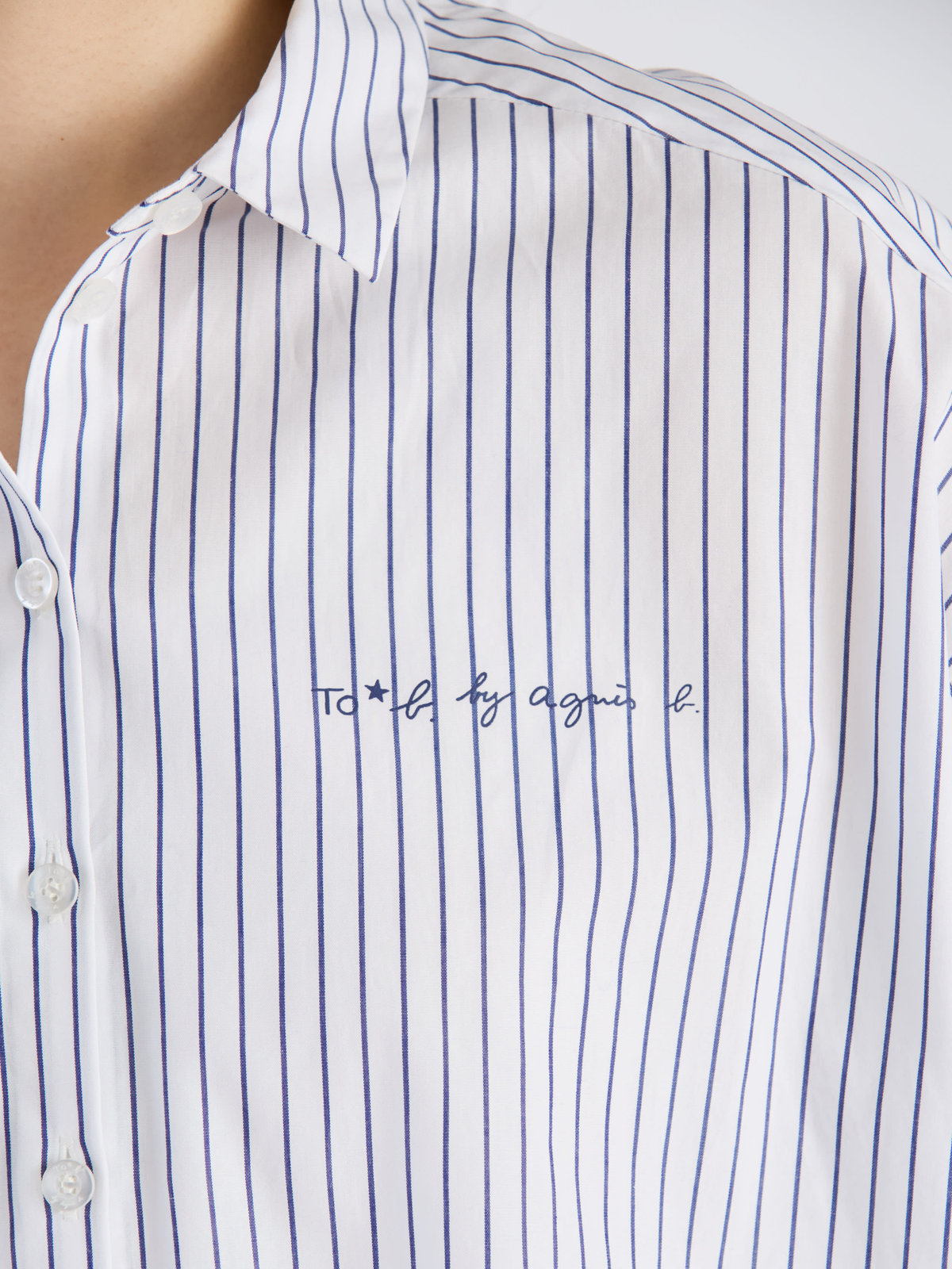 To b. by agnès b. コットン ストライプ ロングスリーブ シャツ ホワイト