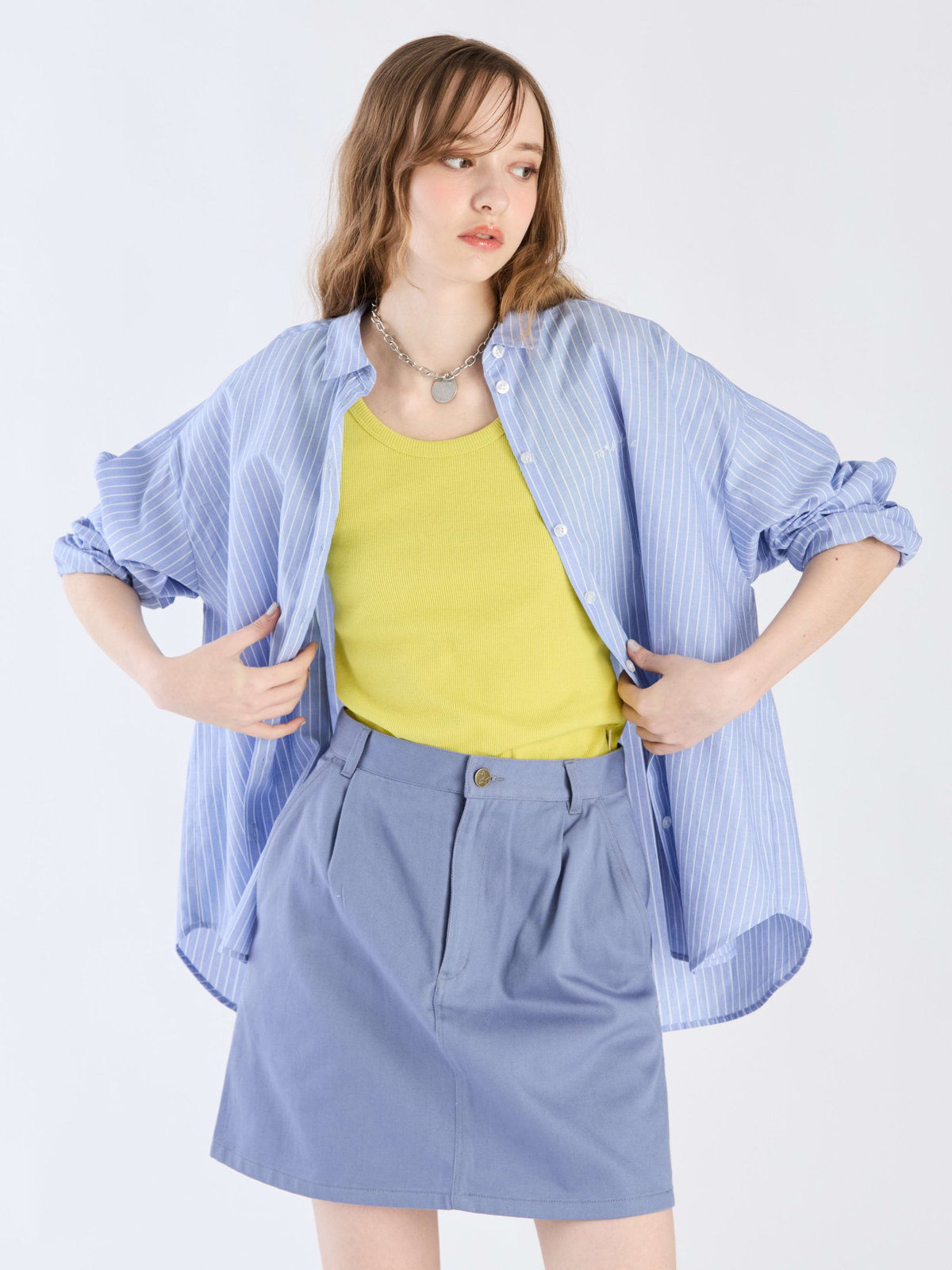 To b. by agnès b. コットン ストライプ ロングスリーブ シャツ ブルー