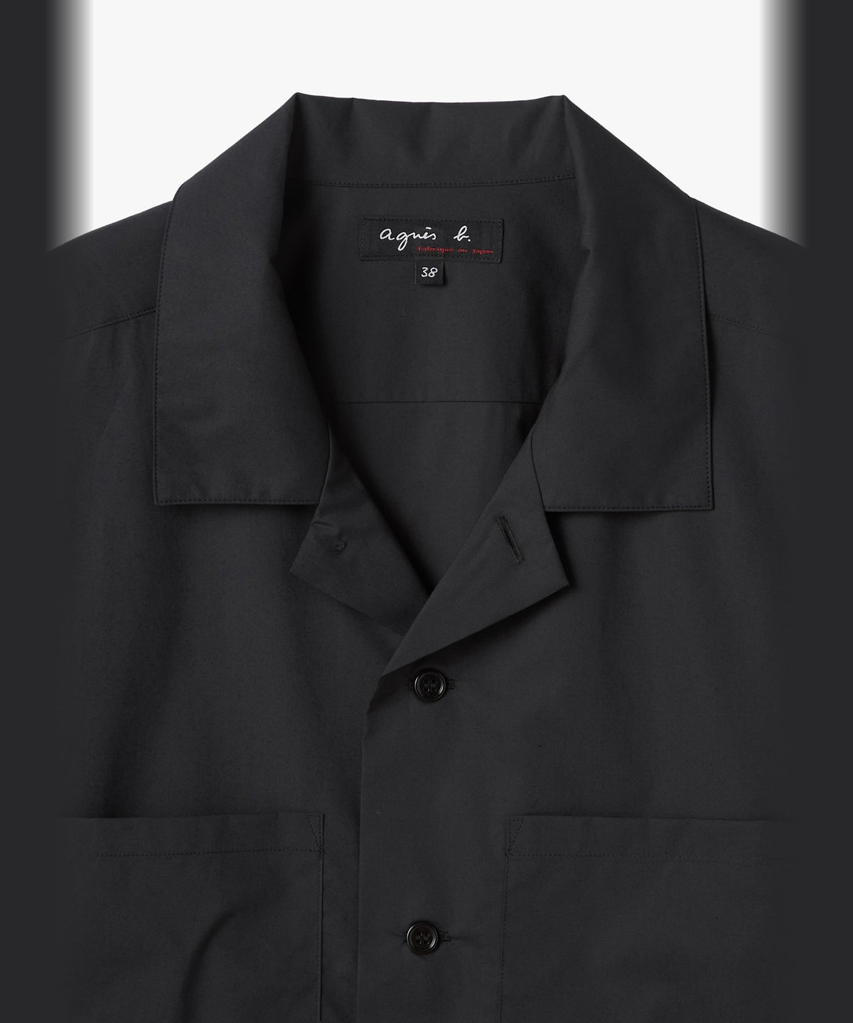 HOMME メンズ メンズ "b."ロゴ 刺繍 コットン 開襟 半袖 シャツ "Mag" ブラック