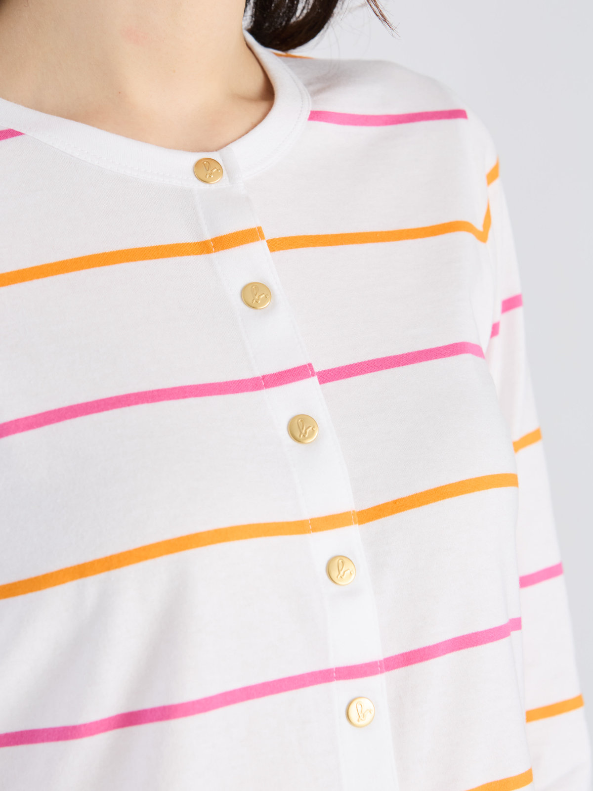 FEMME ウィメンズ 【Outlet】ボーダー コットン 長袖 カーディガンプレッション "Petit" ホワイト