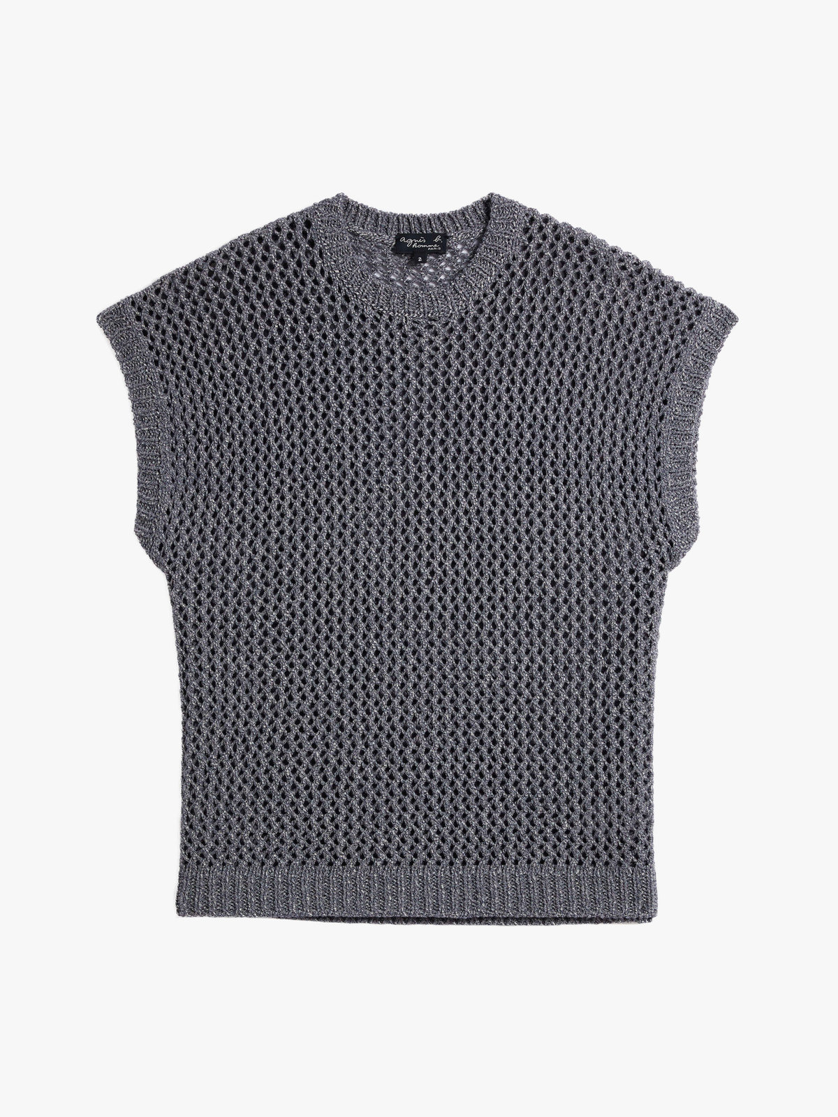 HOMME メンズ メンズ フィッシュネット コットン ノースリーブ ニット プルオーバー "Cary" グレー