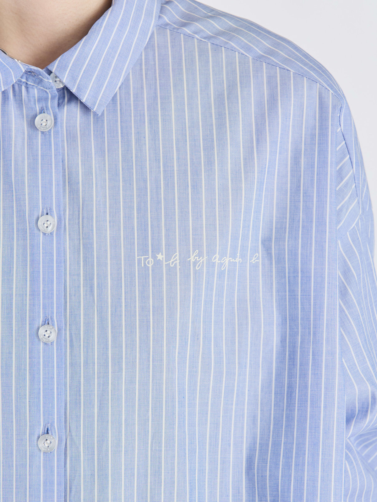 To b. by agnès b. コットン ストライプ ロングスリーブ シャツ ブルー