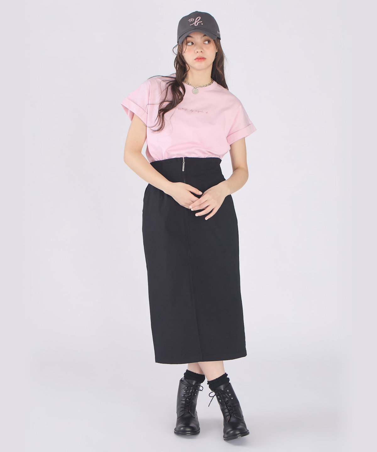 To b. by agnès b. ロゴ プリント コットン マカロン Tシャツ ピンク