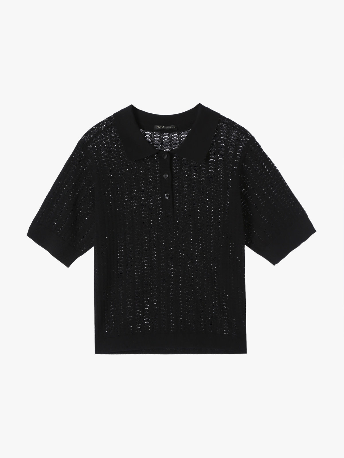 To b. by agnès b. 【Outlet】コットン オープンワーク ニット ポロシャツ ブラック