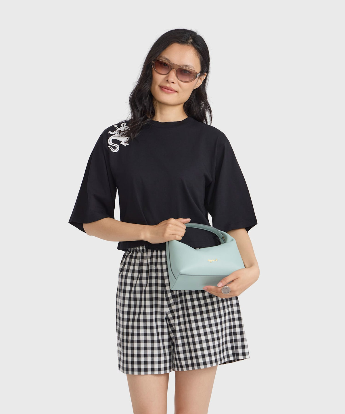 FEMME ウィメンズ アイコニック プリント コットン 5分袖 Tシャツ "Lezard" ブラック
