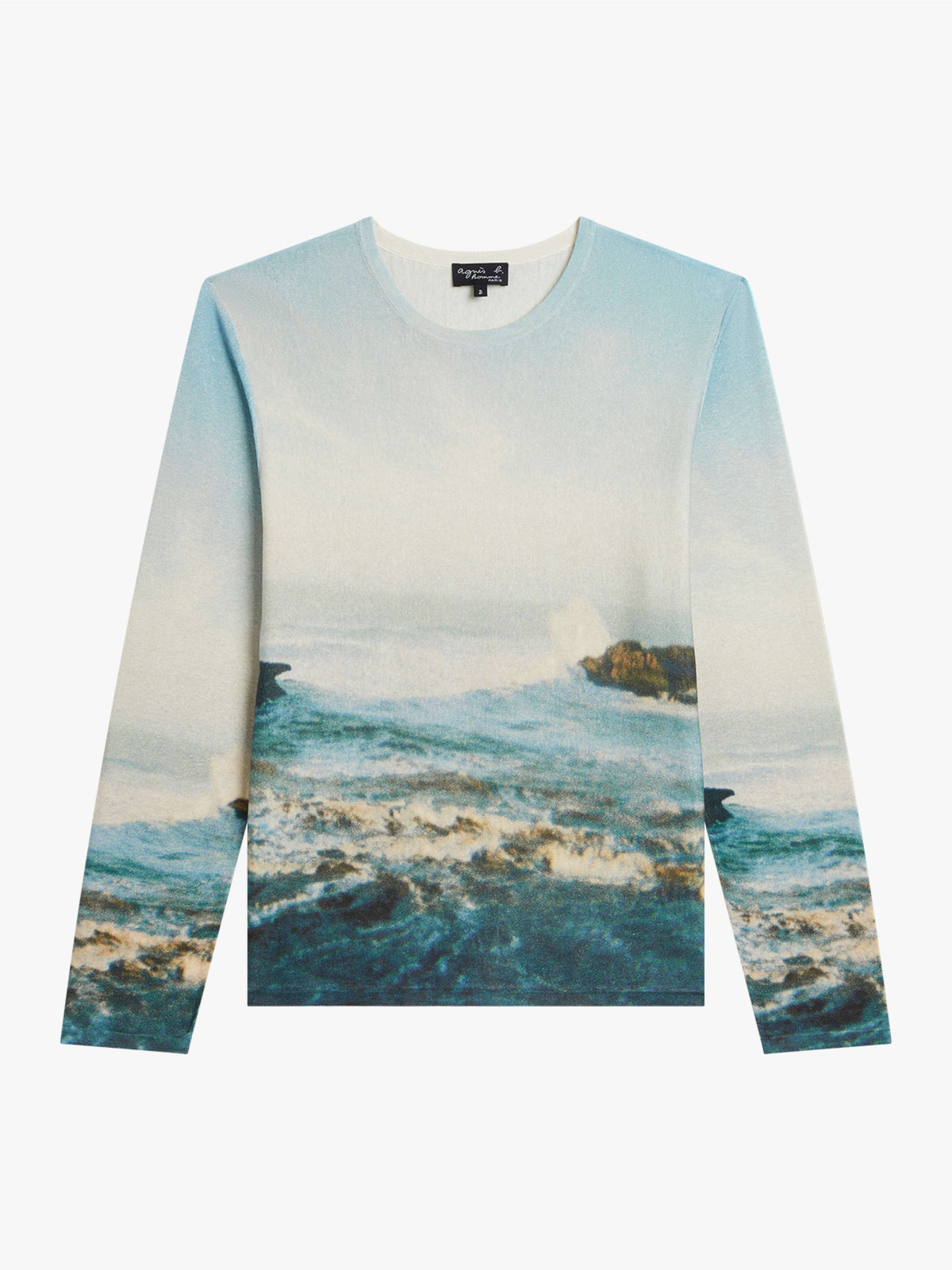 HOMME メンズ メンズ フォトプリント シルク リネン ニット プルオーバー "Mer" マルチ