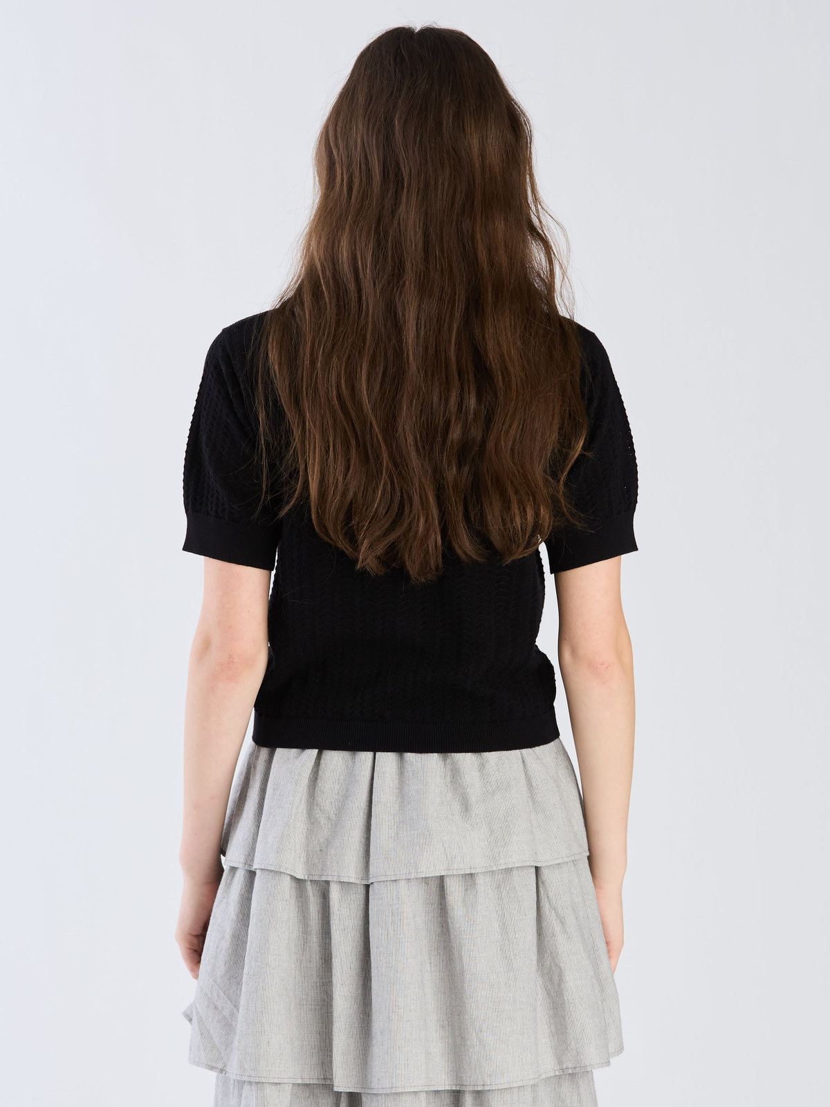 To b. by agnès b. 【Outlet】コットン オープンワーク ニット ポロシャツ ブラック